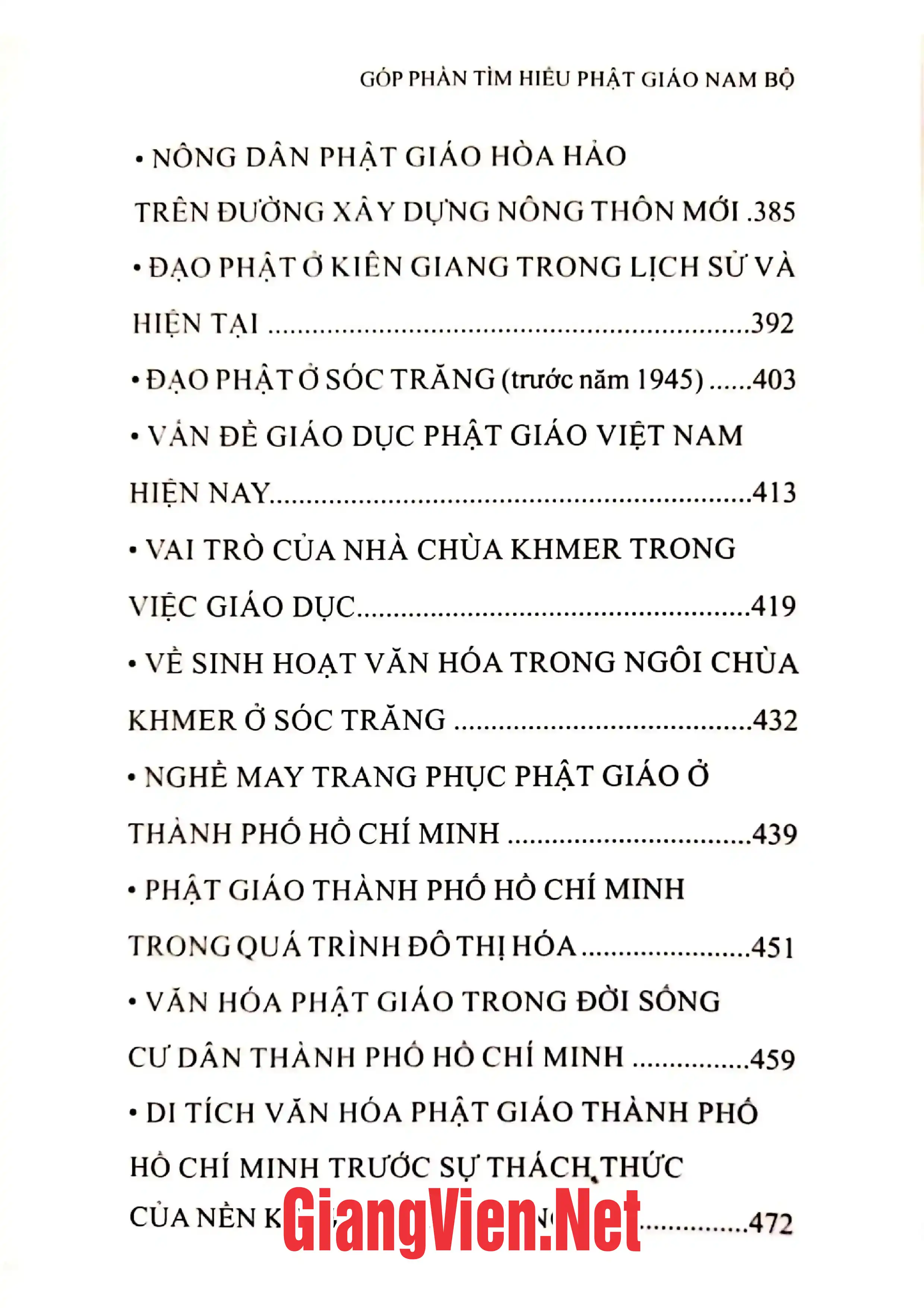 Nội dung trang phụ bản giới thiệu sách Góp phần tìm hiểu Phật giáo Nam bộ