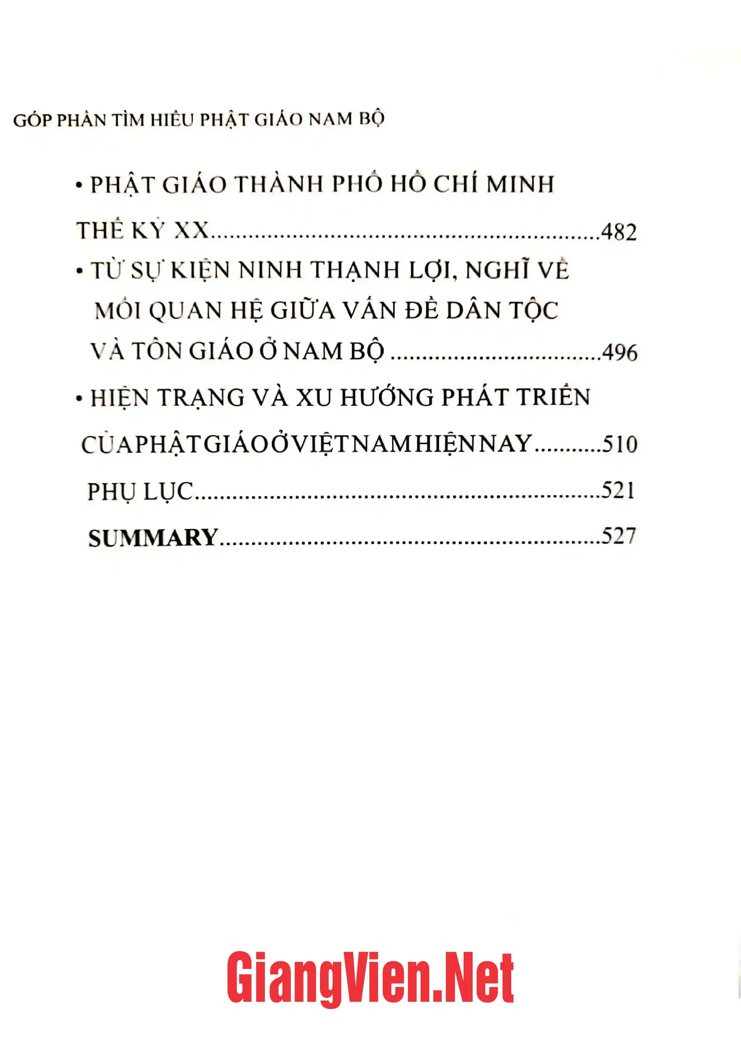 Nội dung mục lục và hình ảnh sách Góp phần tìm hiểu Phật giáo Nam bộ - Trang 5