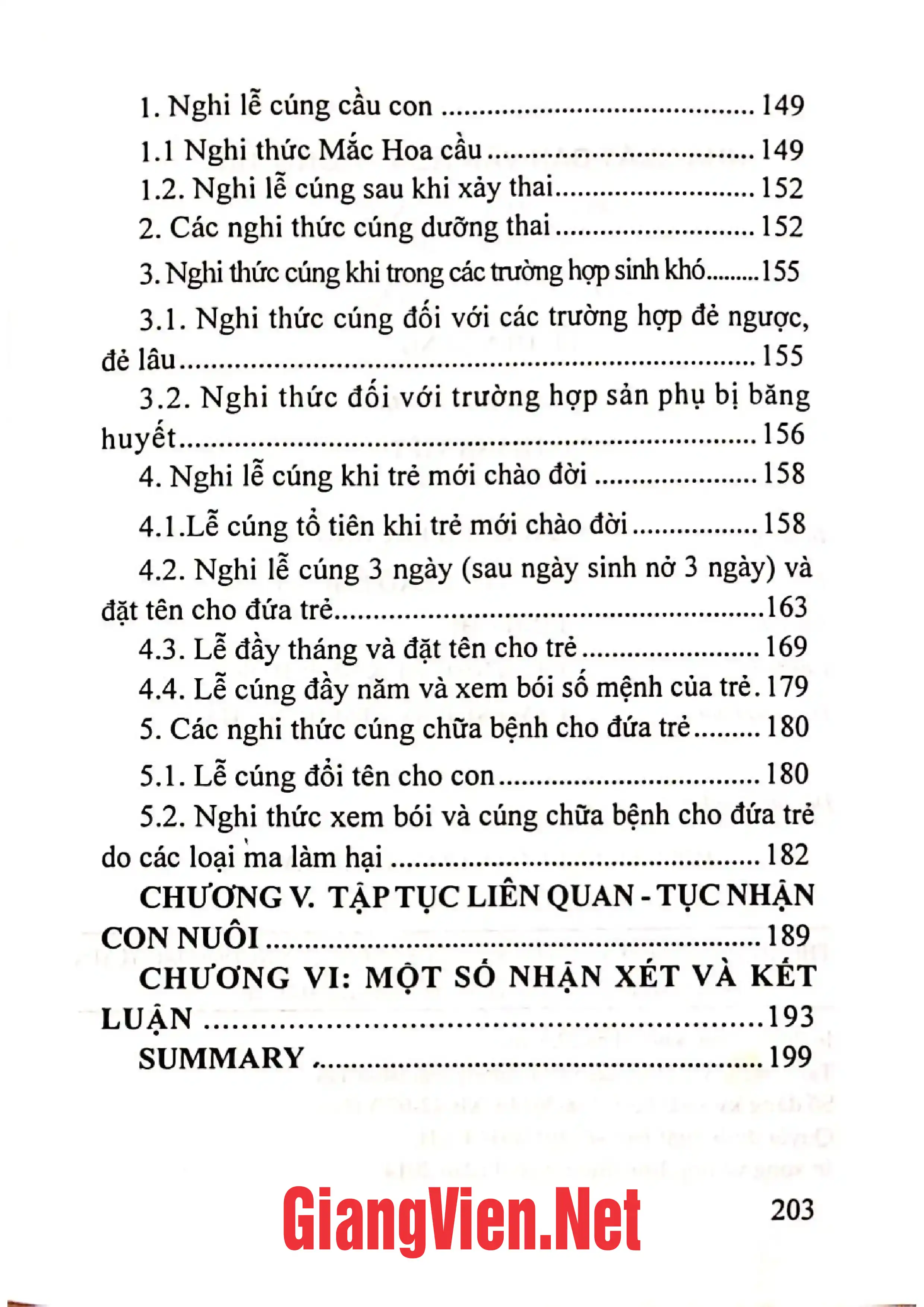 Mục lục chi tiết trang 2 sách Phong tục sinh đẻ và chăm sóc trẻ sơ sinh của người Dao Tuyển
