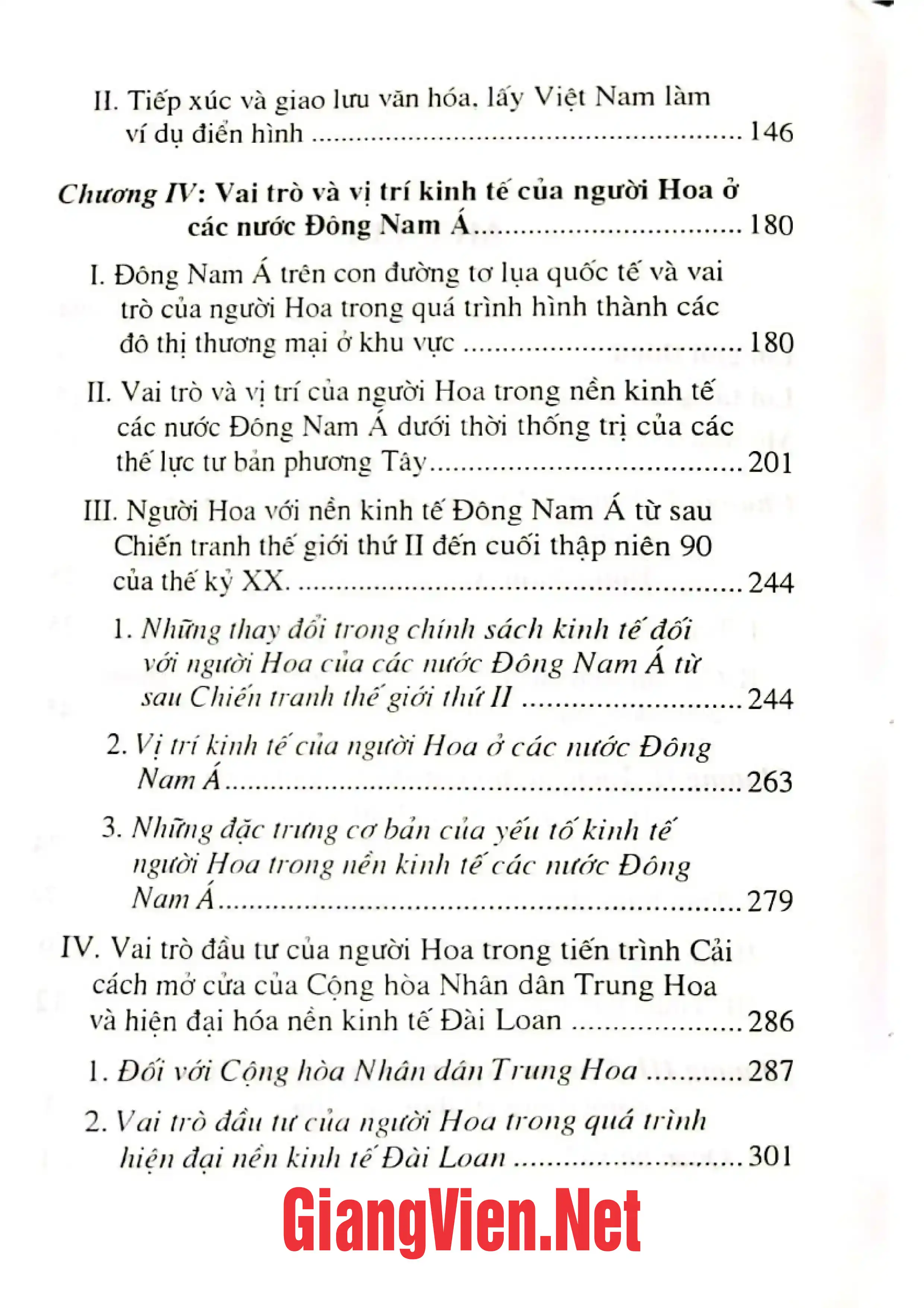 Mục lục chi tiết trang 1 sách Người Hoa Việt Nam và Đông Nam á. Hình ảnh hôm qua và vị thế hôm nay