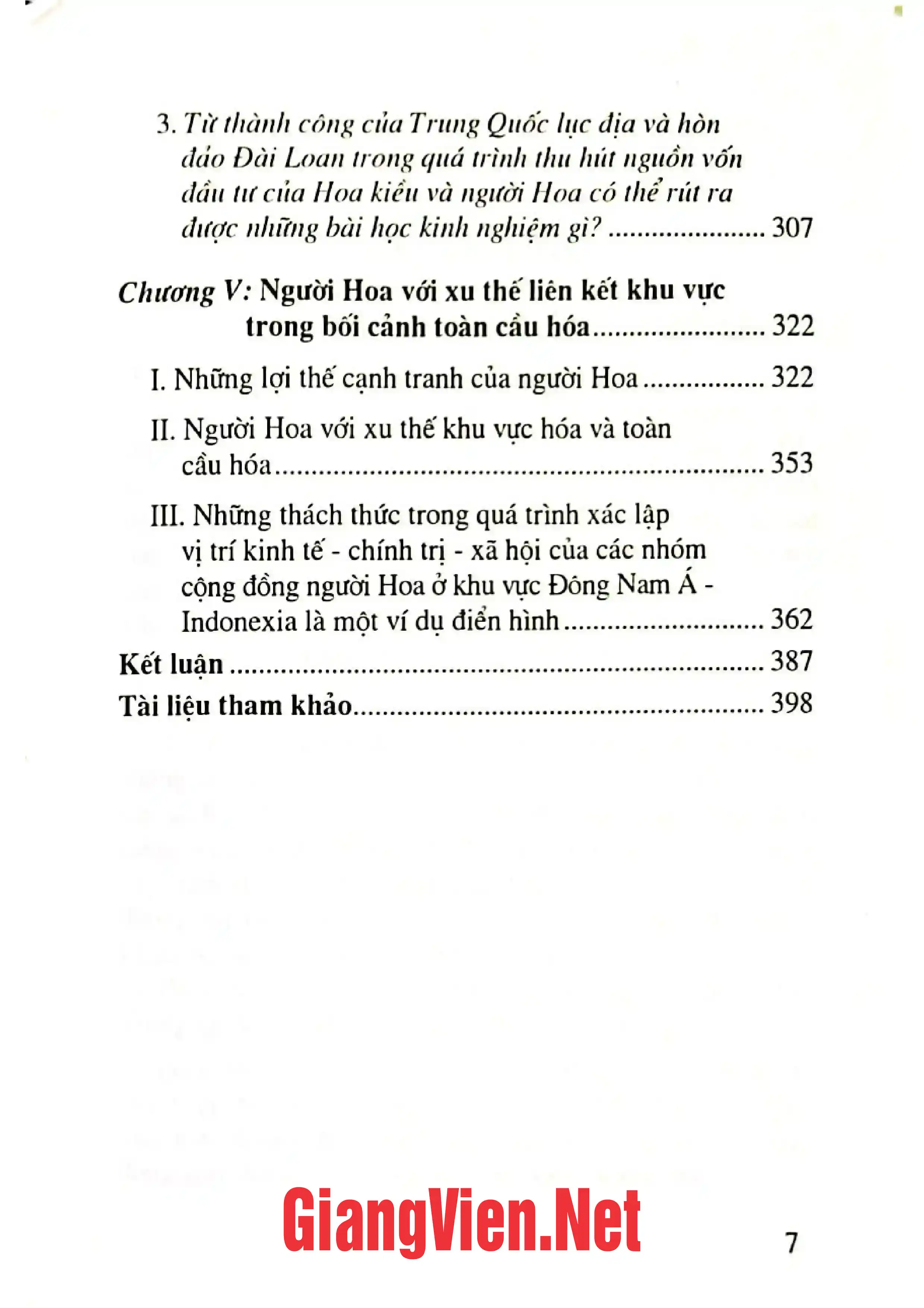 Mục lục chi tiết trang 2 sách Người Hoa Việt Nam và Đông Nam á. Hình ảnh hôm qua và vị thế hôm nay