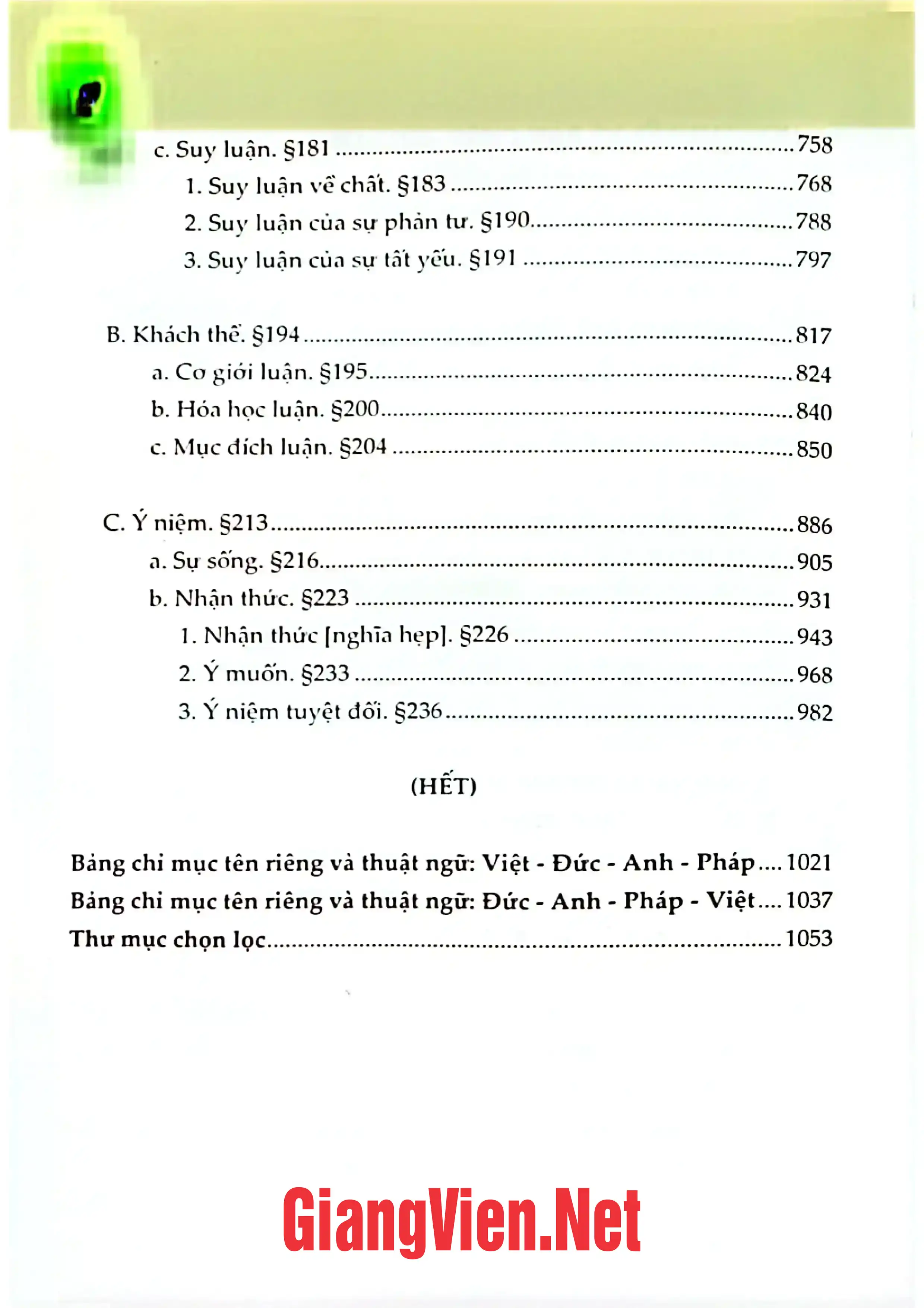 Mục lục chi tiết trang 3 sách Bách khoa toàn thư các khoa học triết học I Khoa học lôgíc