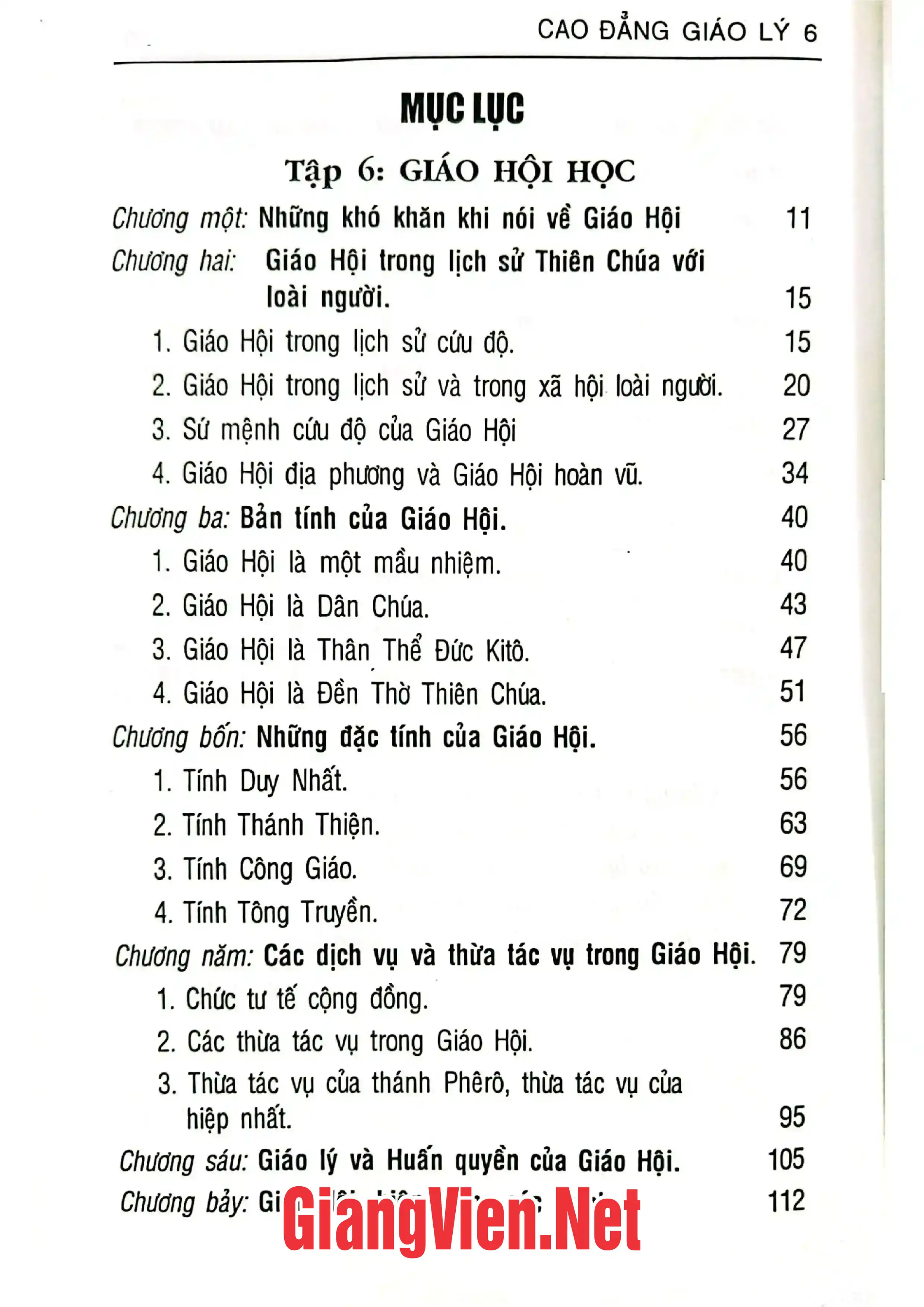 Trang bìa chính thức sách Cao đẳng giáo lý - Tập 6 Giáo hội học
