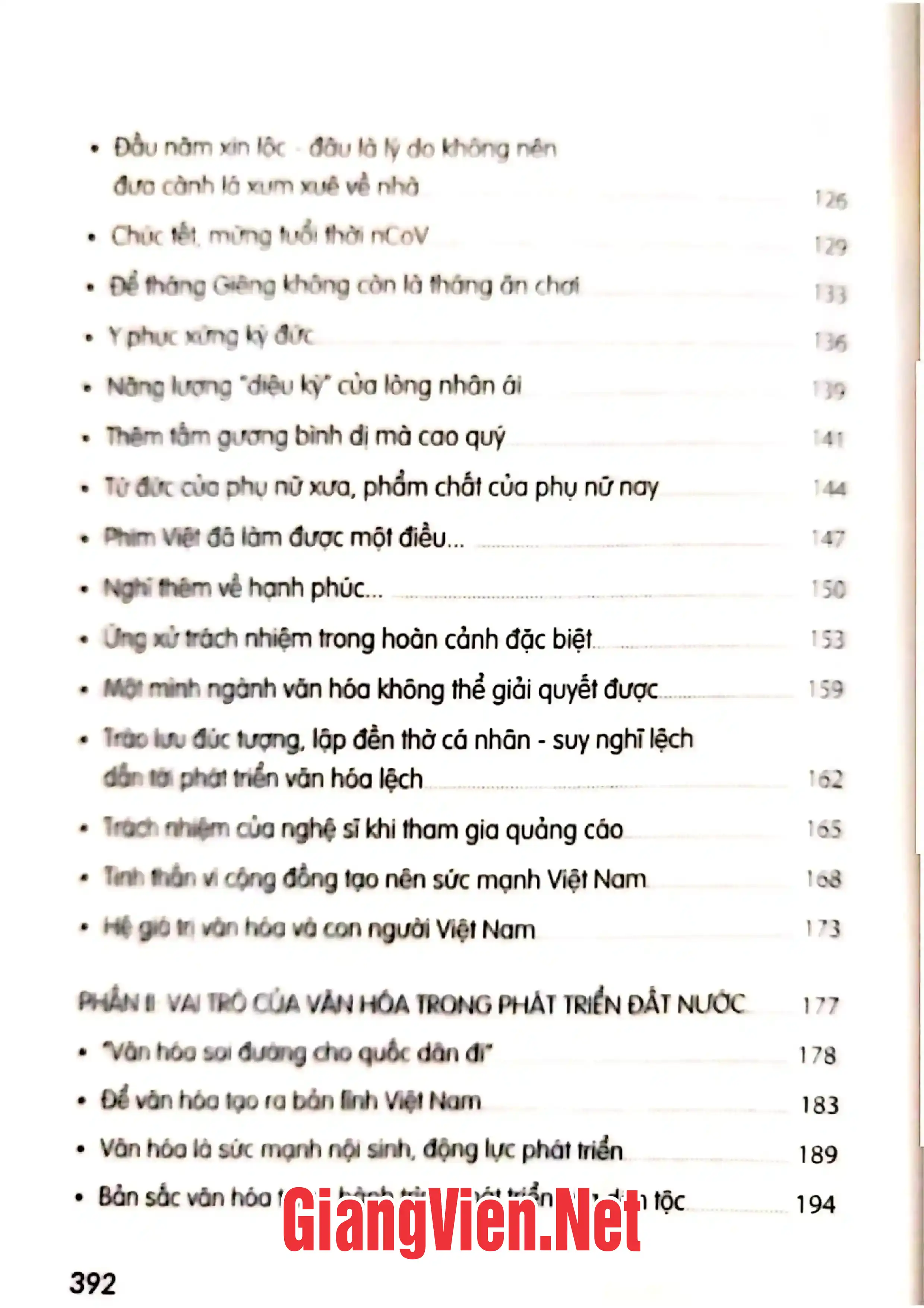 Mục lục chi tiết trang 2 sách Những thông điệp về văn hóa