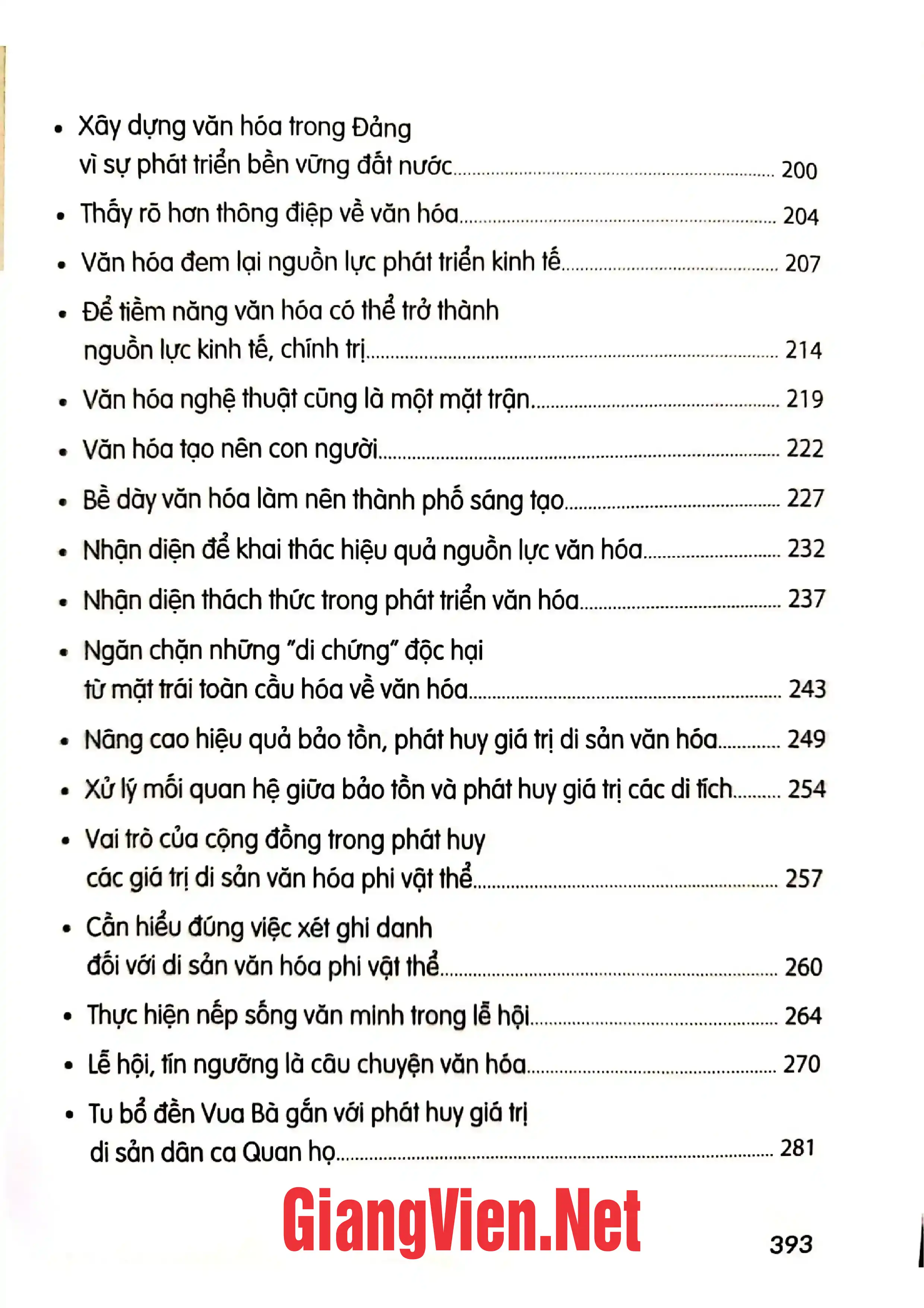 Mục lục chi tiết trang 3 sách Những thông điệp về văn hóa