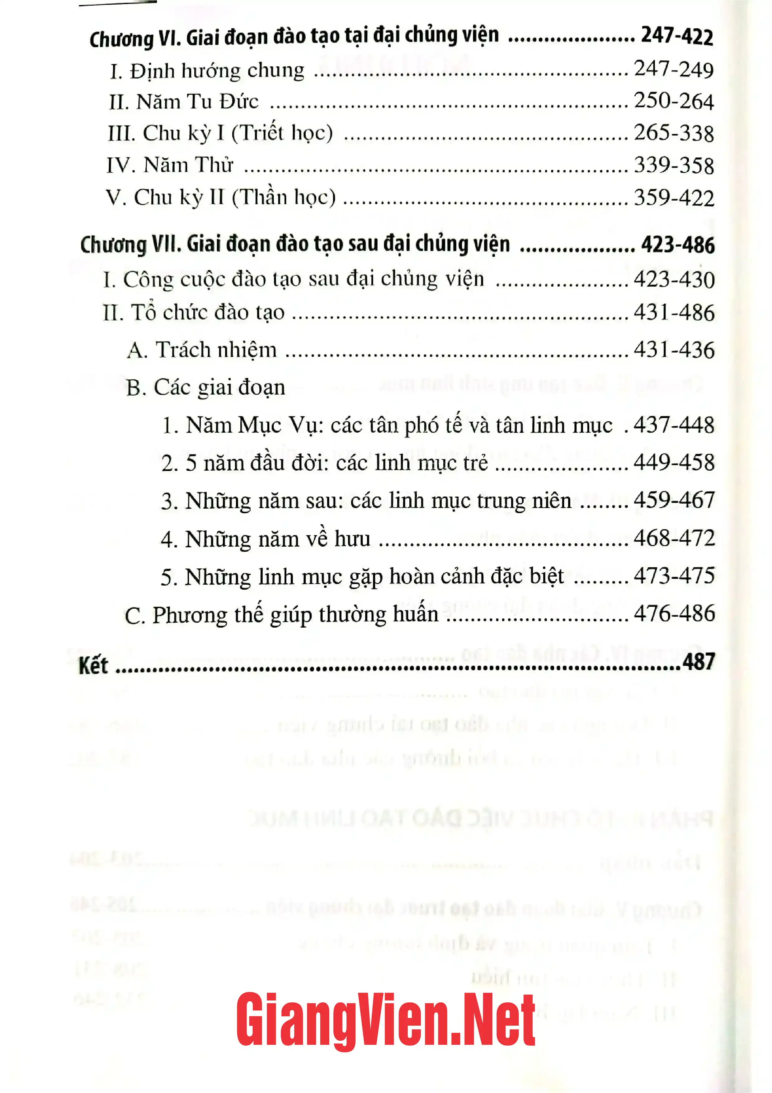 Mục lục chi tiết trang 1 sách Đào tạo linh mục định hướng và chỉ dẫn