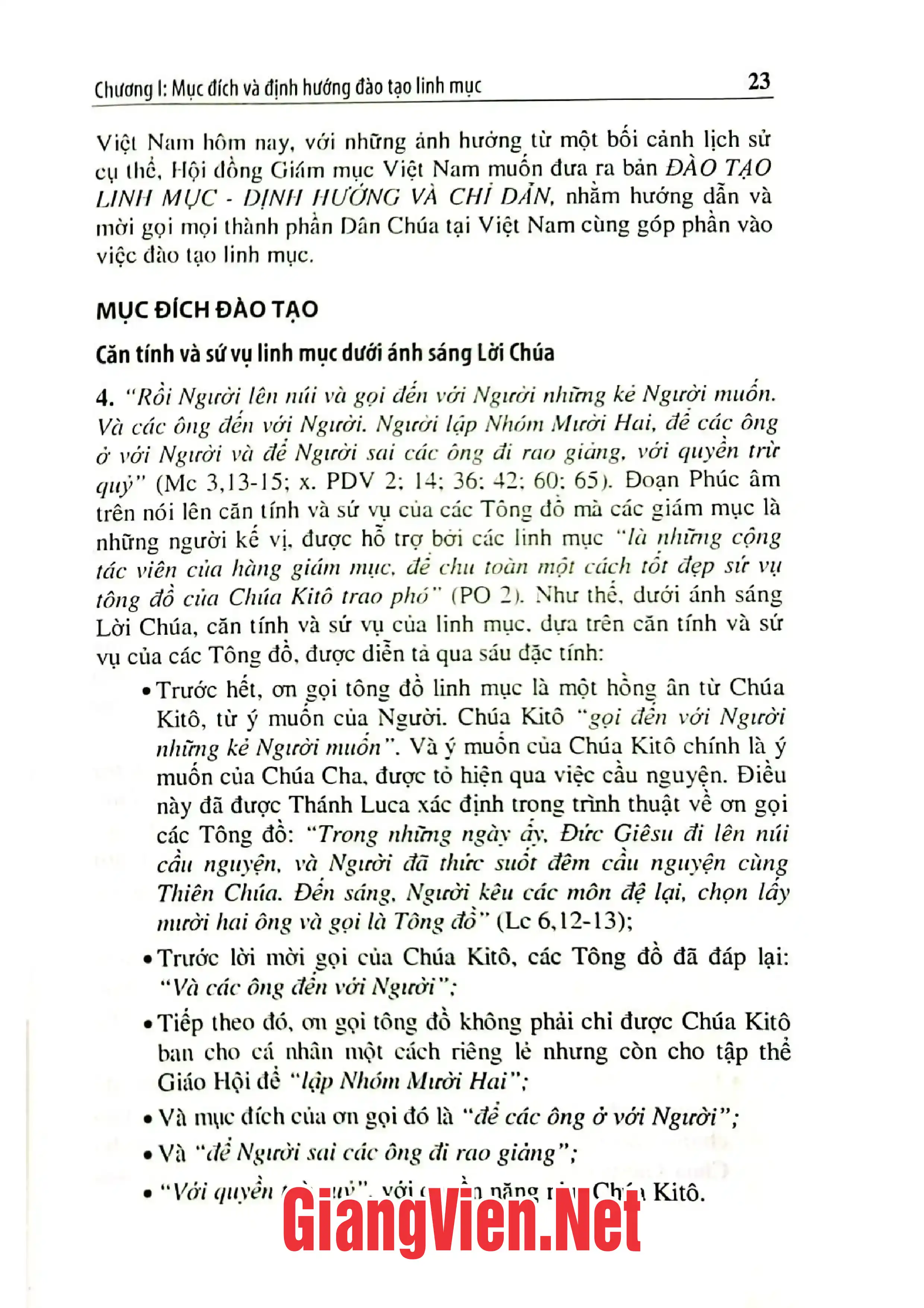 Nội dung trang phụ bản giới thiệu sách Đào tạo linh mục định hướng và chỉ dẫn