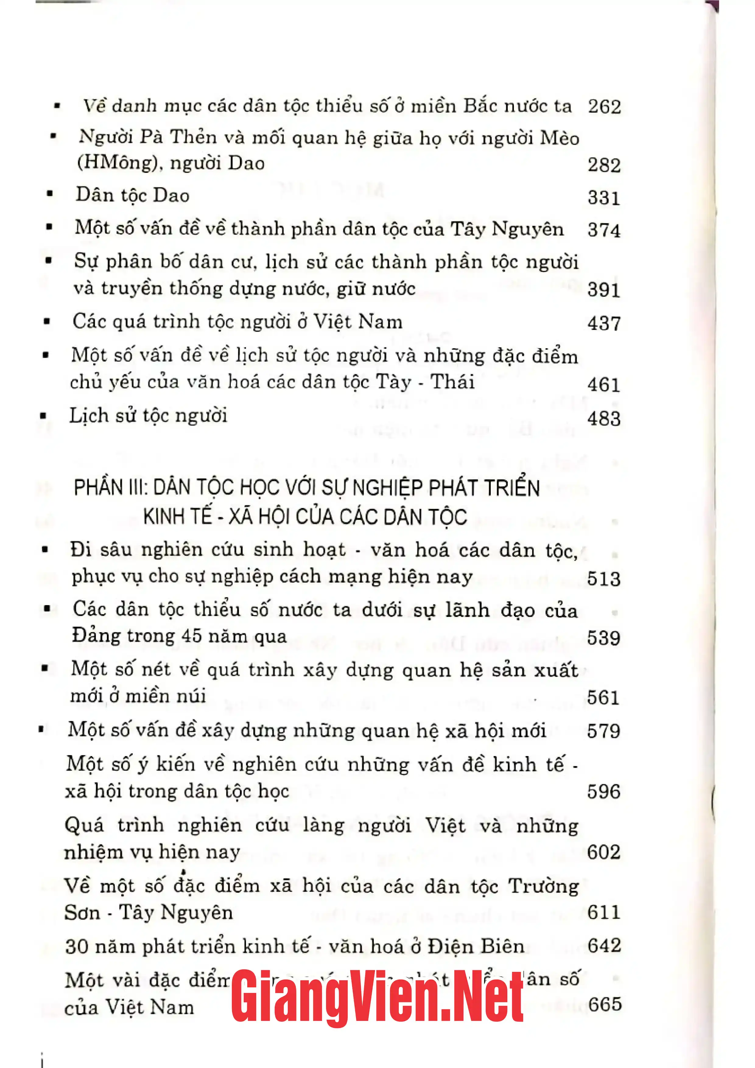 Mục lục chi tiết trang 1 sách Dân tộc học Việt Nam định hướng và thành tựu nghiên cứu 1973-1998
