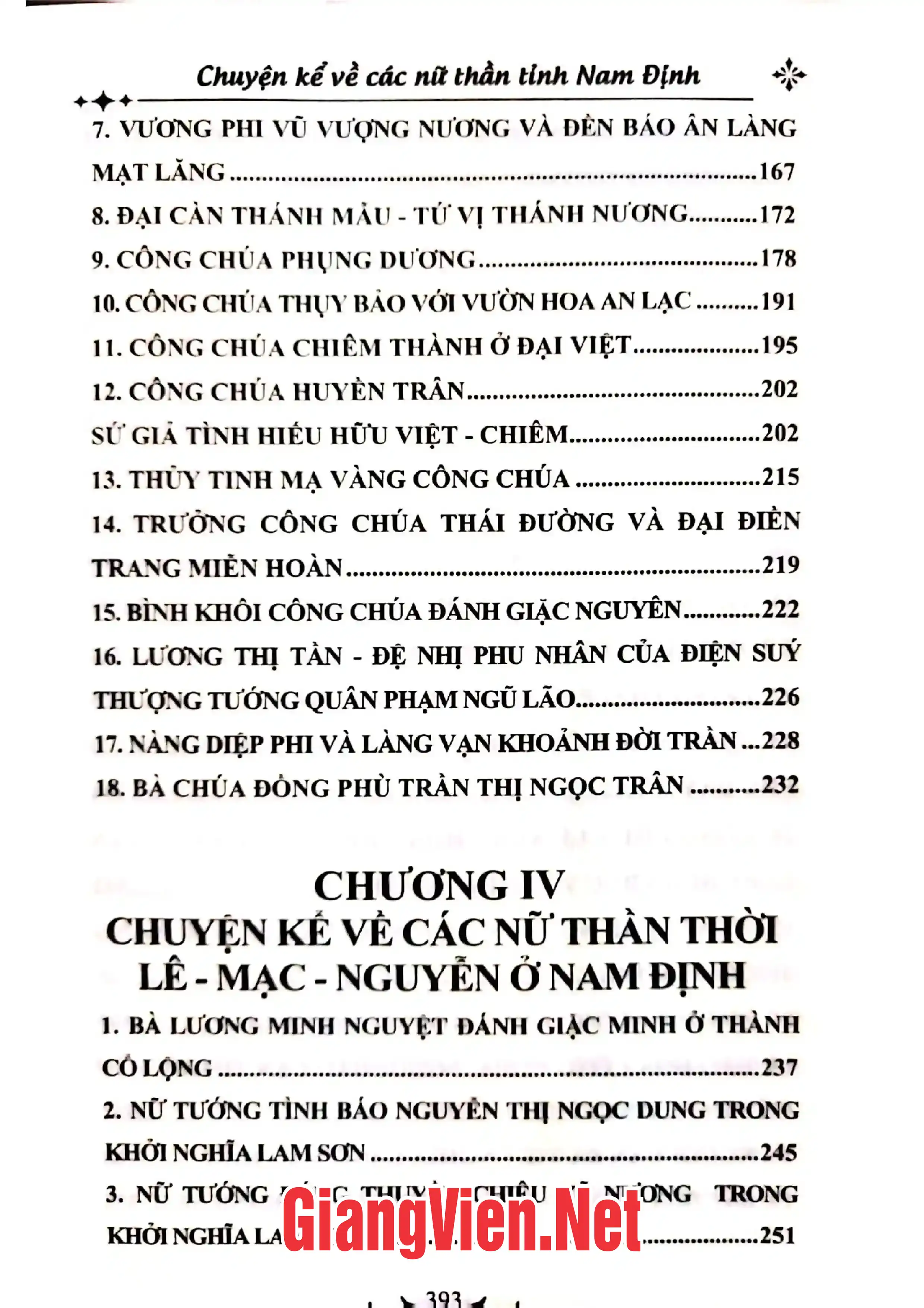 Mục lục chi tiết trang 2 sách Chuyện kể về các nữ thần tỉnh Nam Định