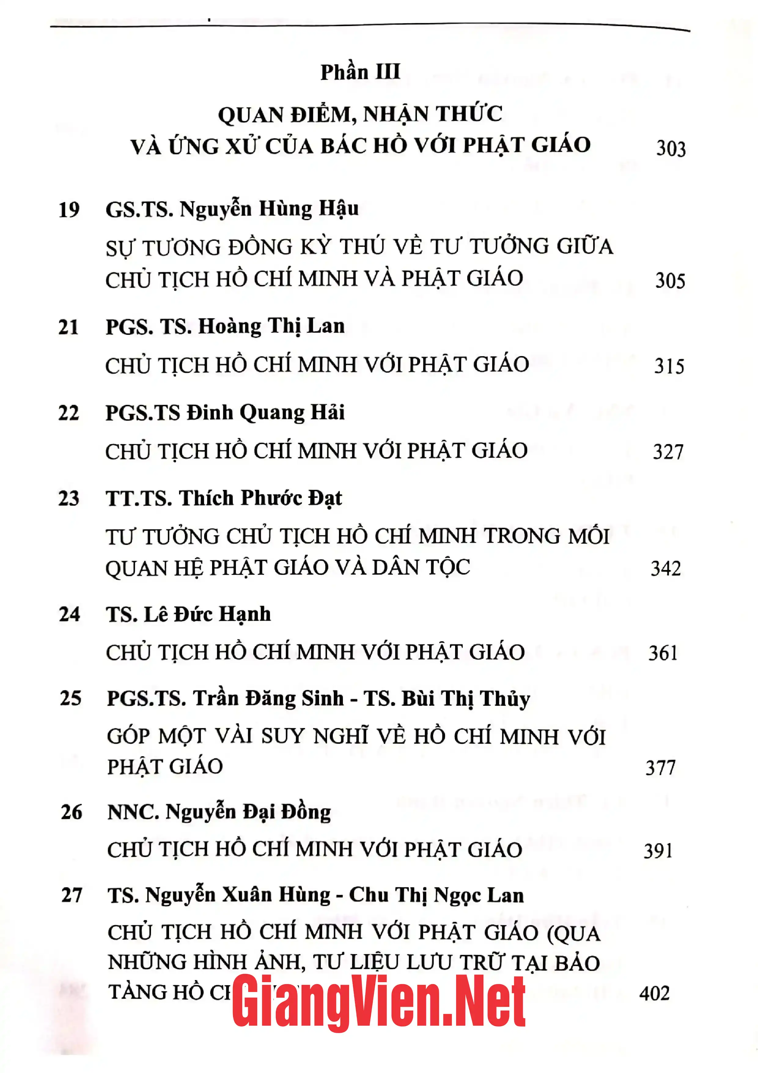 Mục lục chi tiết trang 3 sách Bác Hồ với Phật giáo