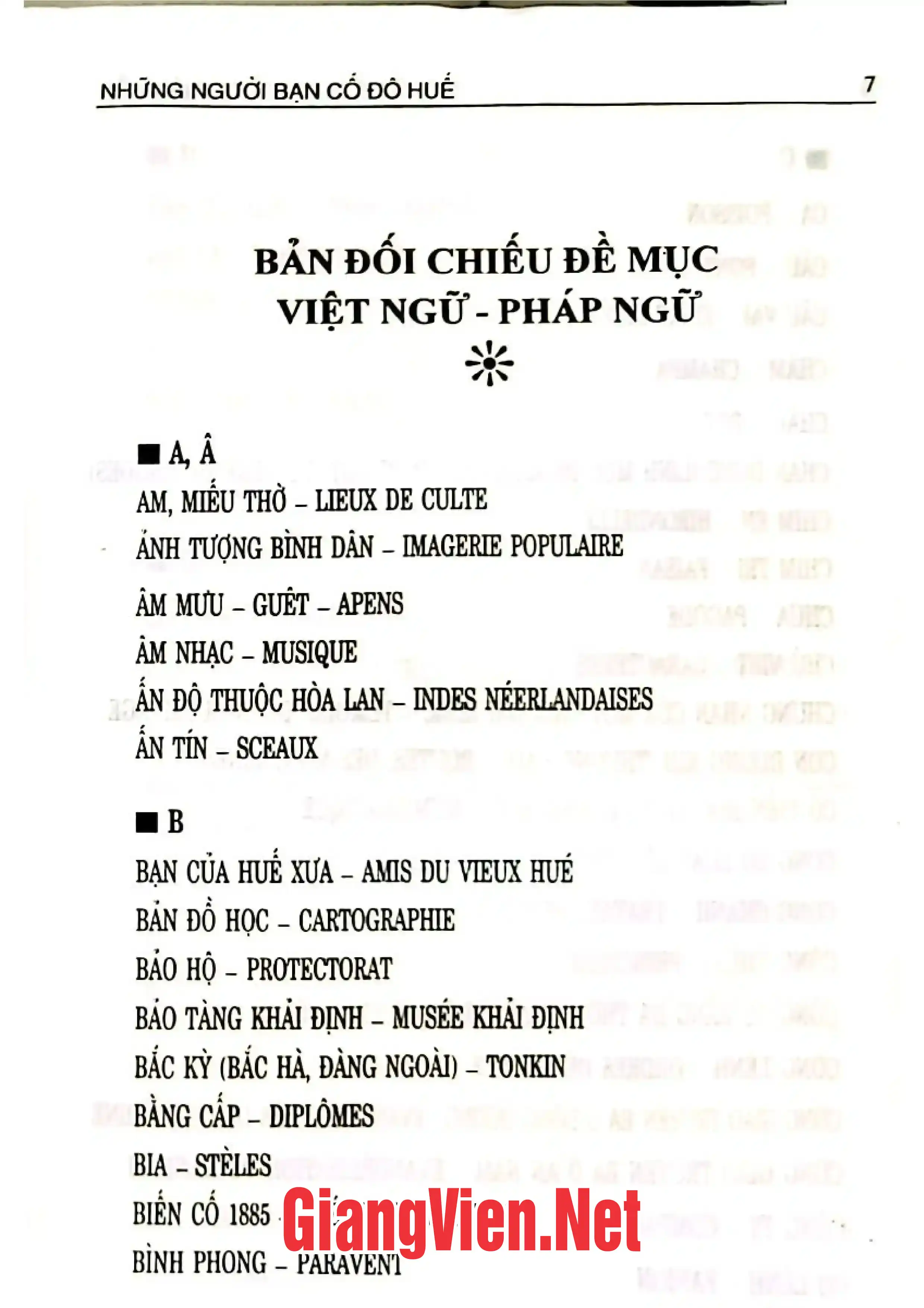 Mục lục chi tiết trang 3 sách Bản dẫn Những người bạn cố đô Huế 1914 - 1941