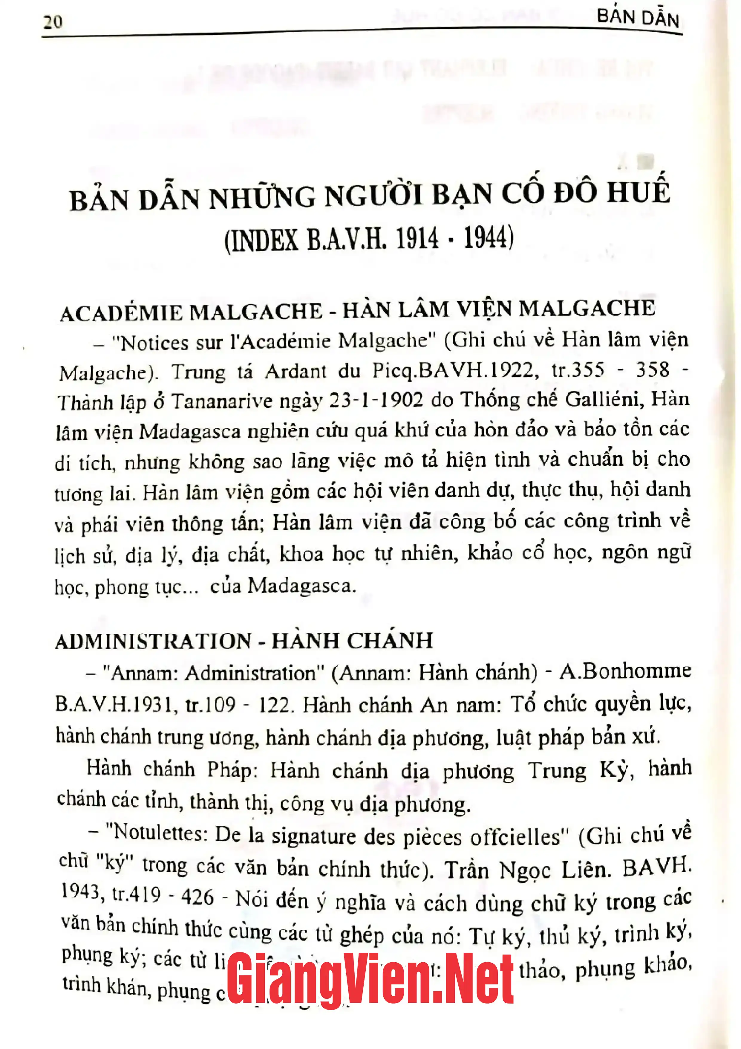 Nội dung trang phụ bản giới thiệu sách Bản dẫn Những người bạn cố đô Huế 1914 - 1941