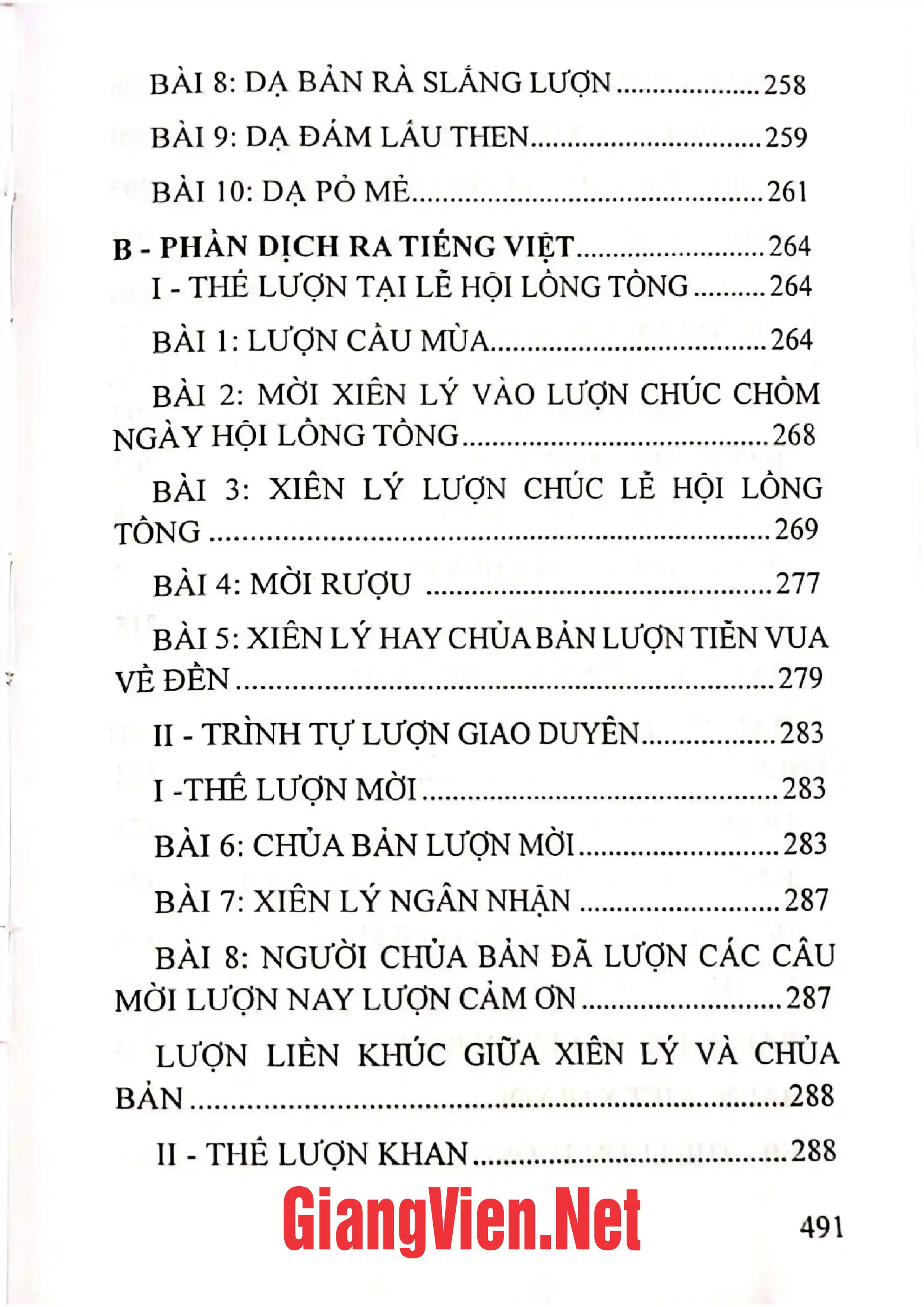 Nội dung trang phụ bản giới thiệu sách Lượn thương - Lễ hội Lồng tồng Việt Bắc