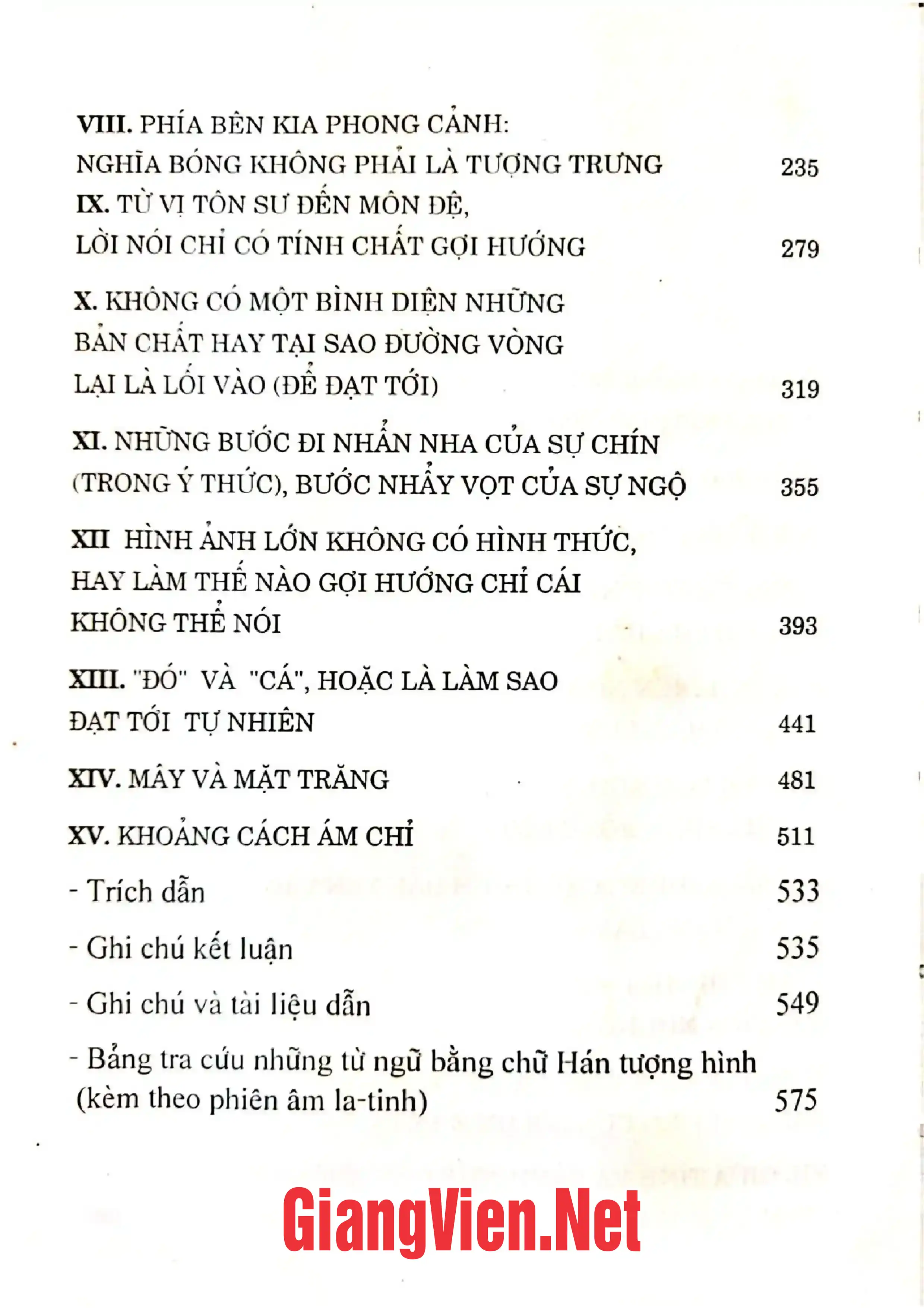 Mục lục chi tiết trang 1 sách Đường vòng và lối vòng
