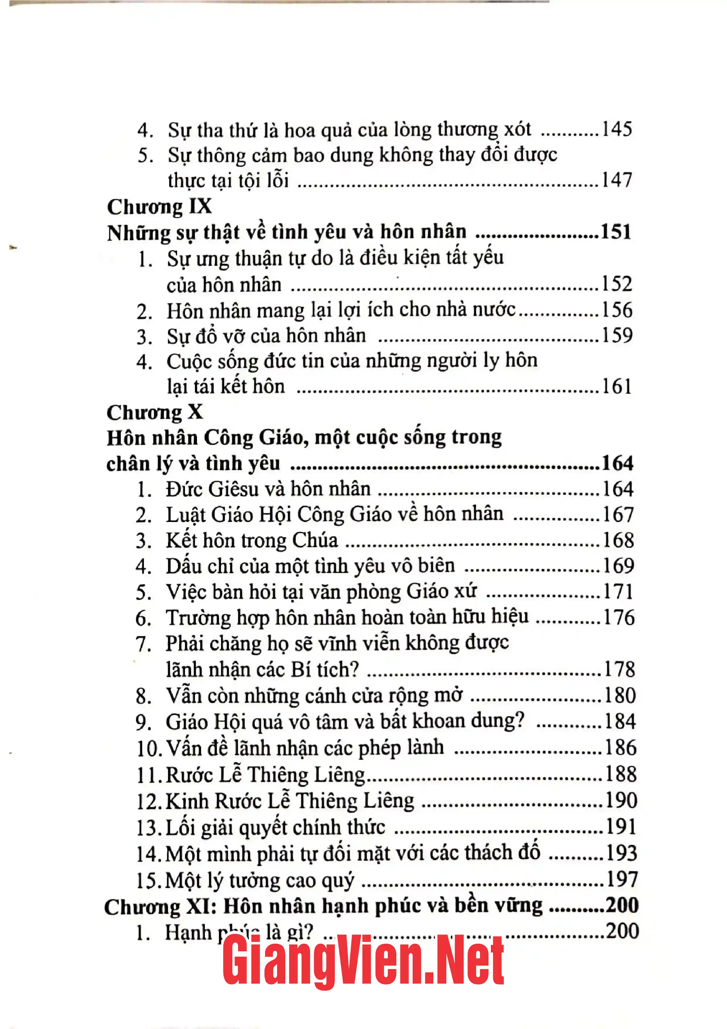 Mục lục chi tiết trang 2 sách Những suy tư đúng đắn về Hôn nhân và Gia đình Công giáo