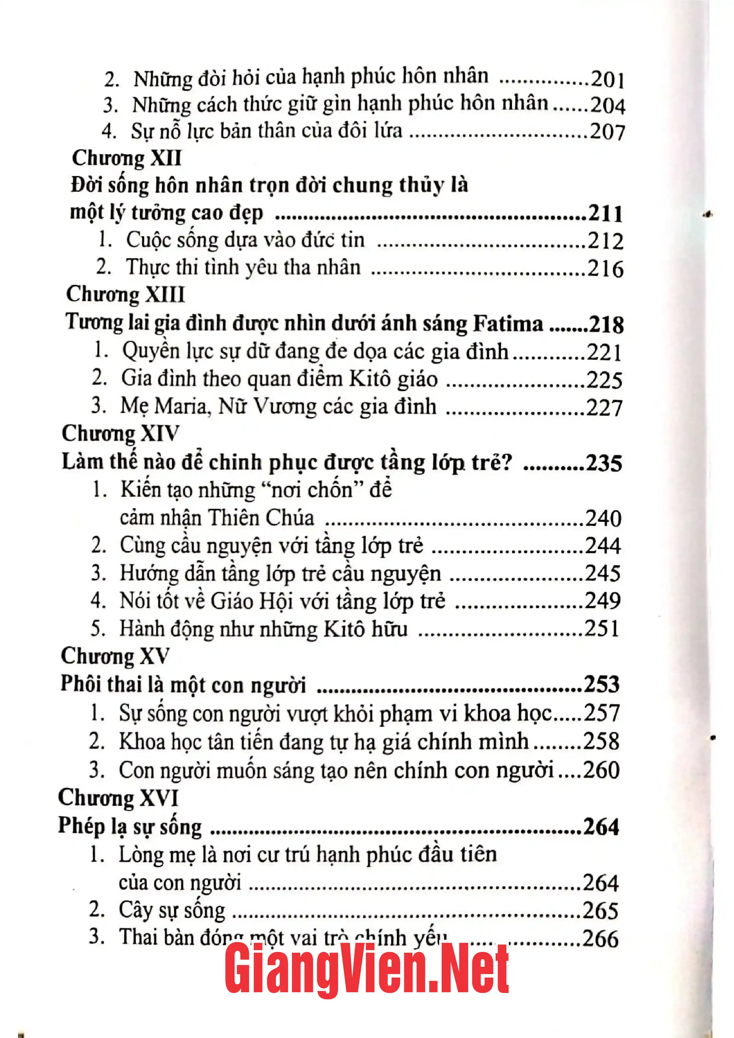 Mục lục chi tiết trang 3 sách Những suy tư đúng đắn về Hôn nhân và Gia đình Công giáo