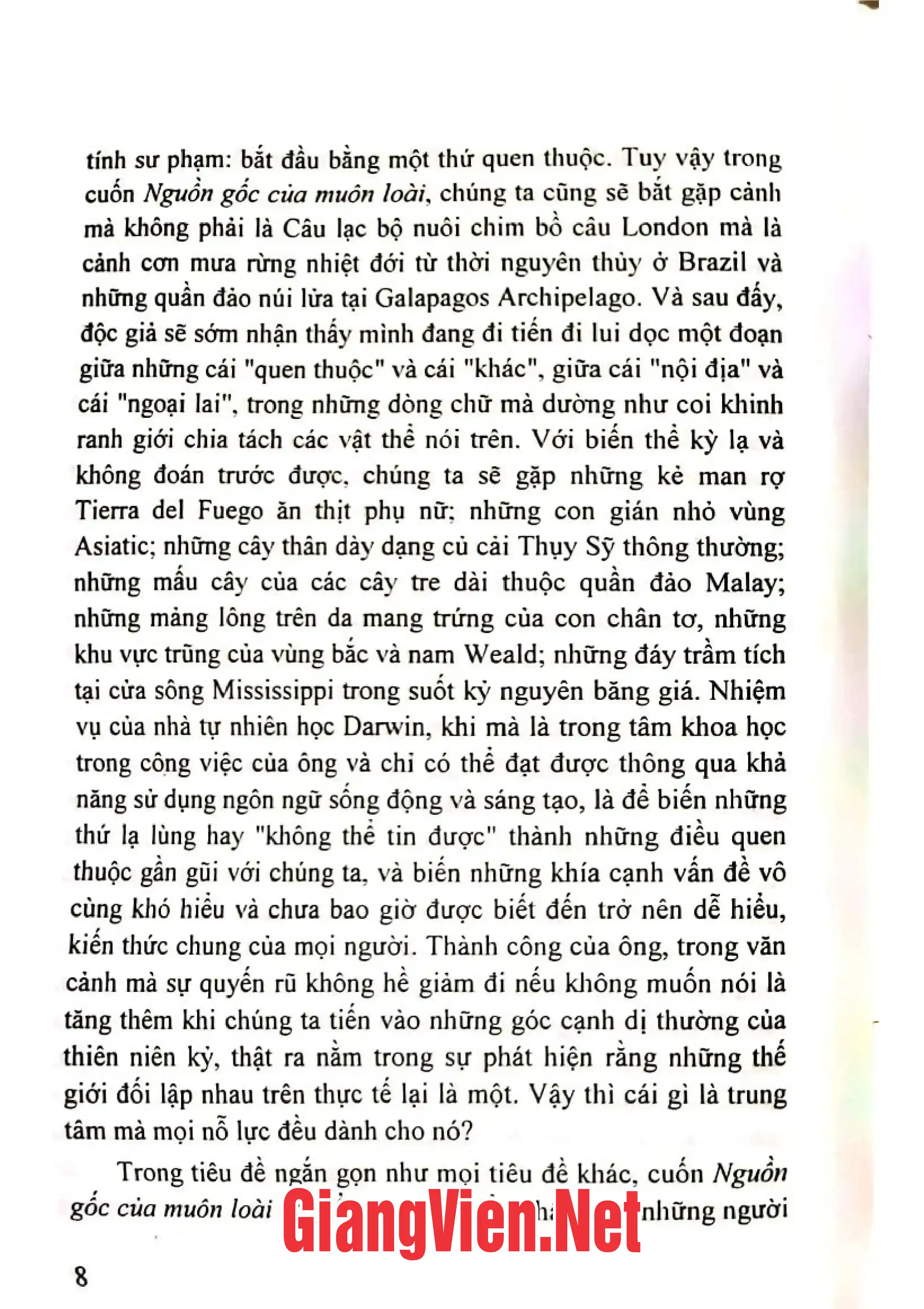 Nội dung trang phụ bản giới thiệu sách Nguồn gốc của muôn loài