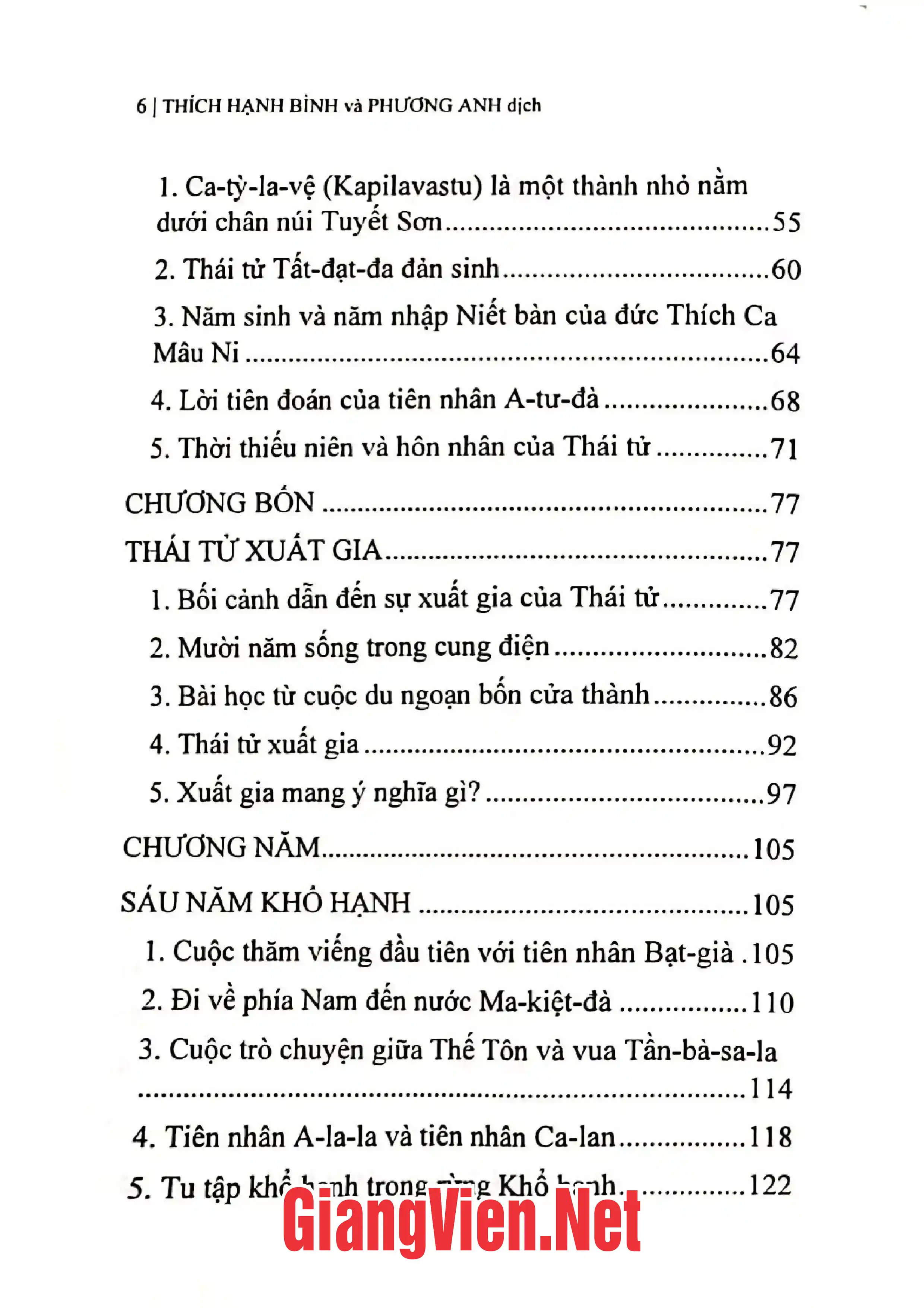 Mục lục chi tiết trang 1 sách Đức Phật Thích Ca trong Phật giáo nguyên thủy, Vu Lăng Ba