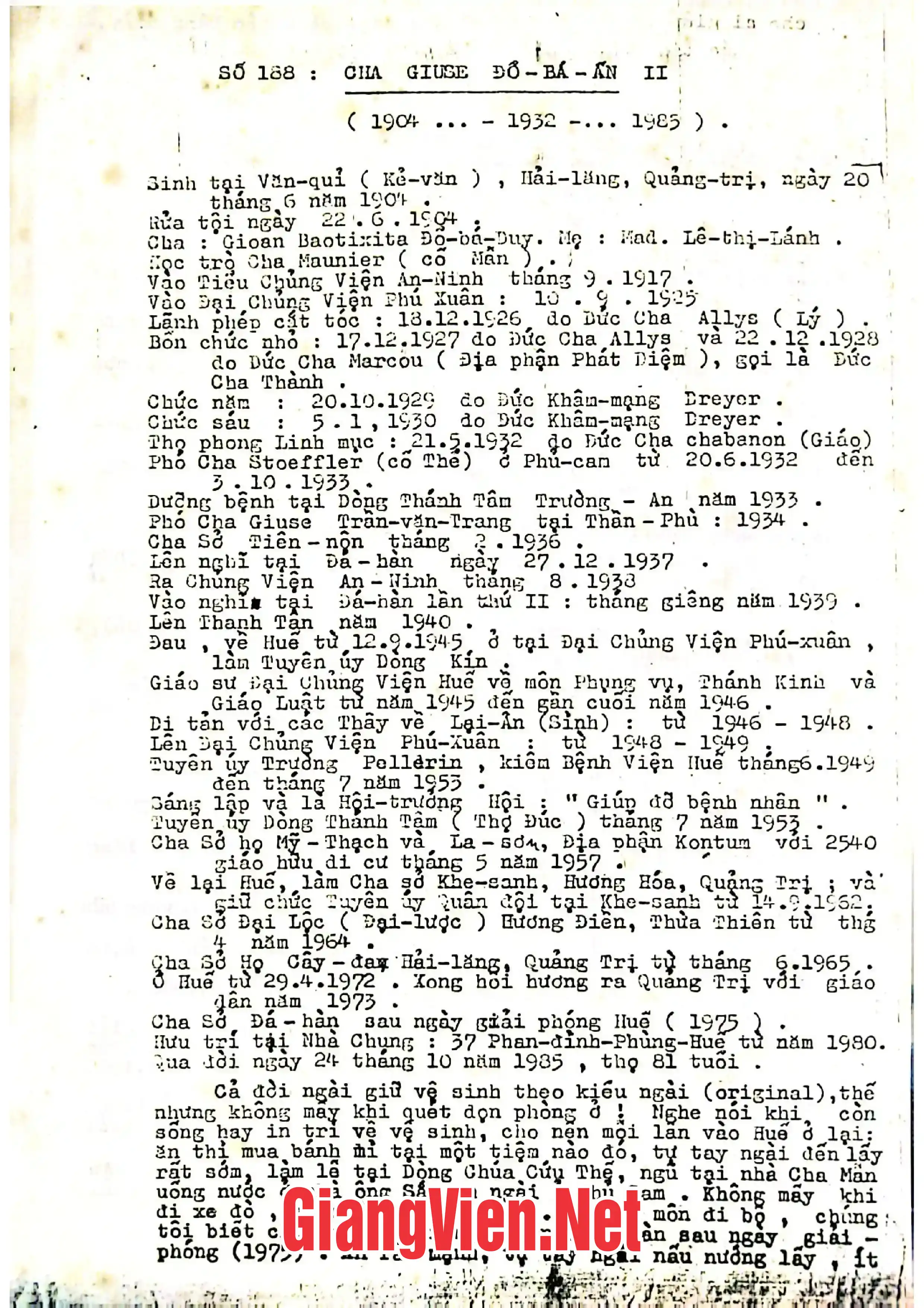 Trang bìa chính thức sách Tiểu sử các linh mục giáo phận Huế từ 1672 đến 1975, tập 2