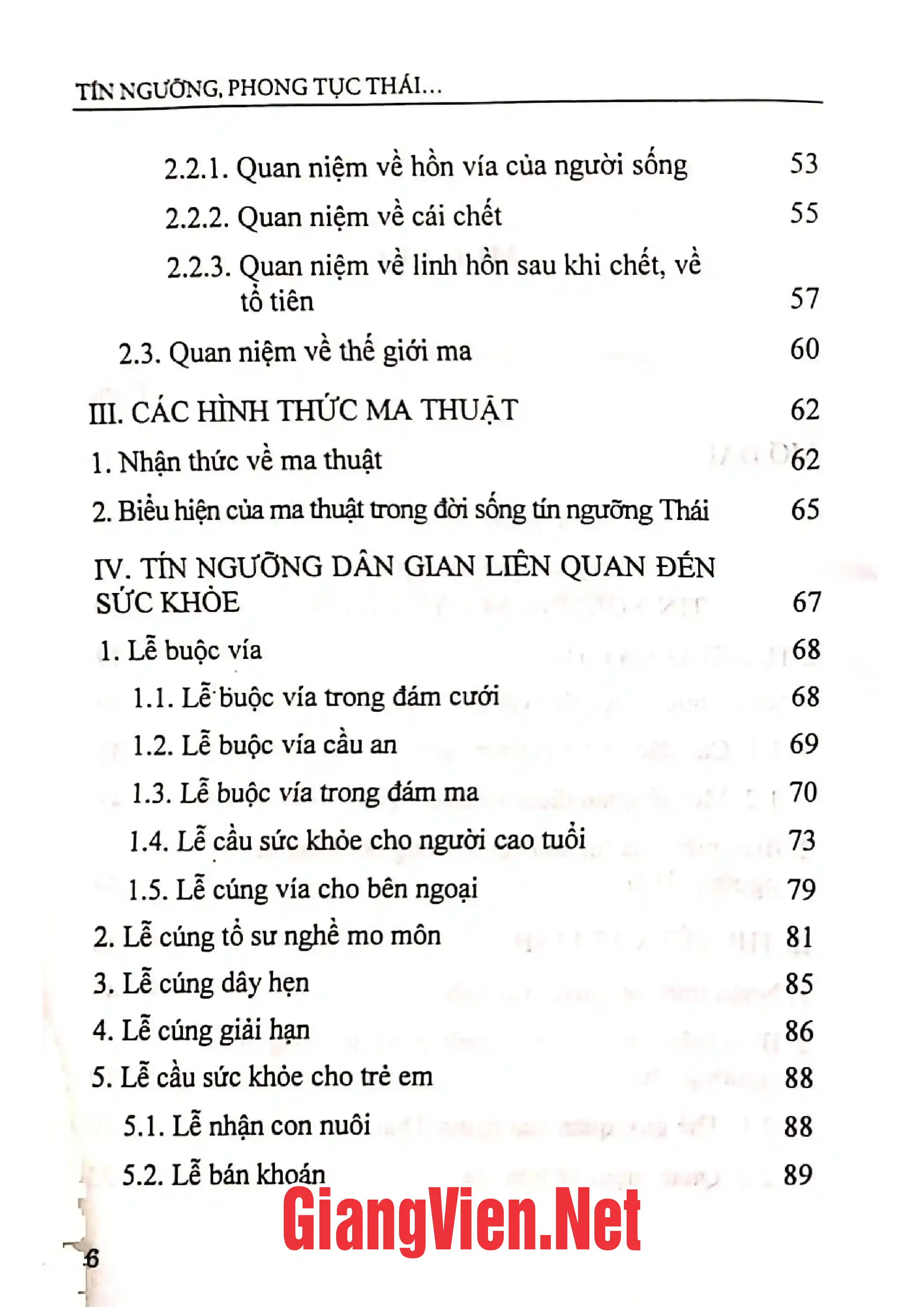 Mục lục chi tiết trang 1 sách Tín ngưỡng, phong tục Thái Thanh - Nghệ