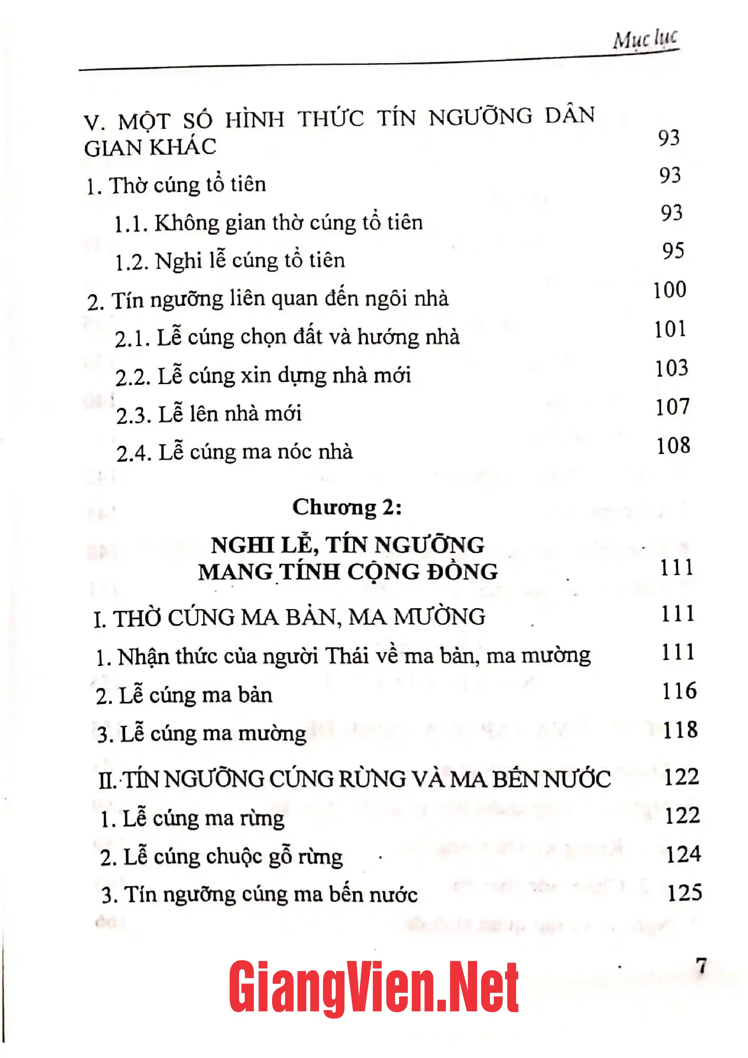 Mục lục chi tiết trang 2 sách Tín ngưỡng, phong tục Thái Thanh - Nghệ