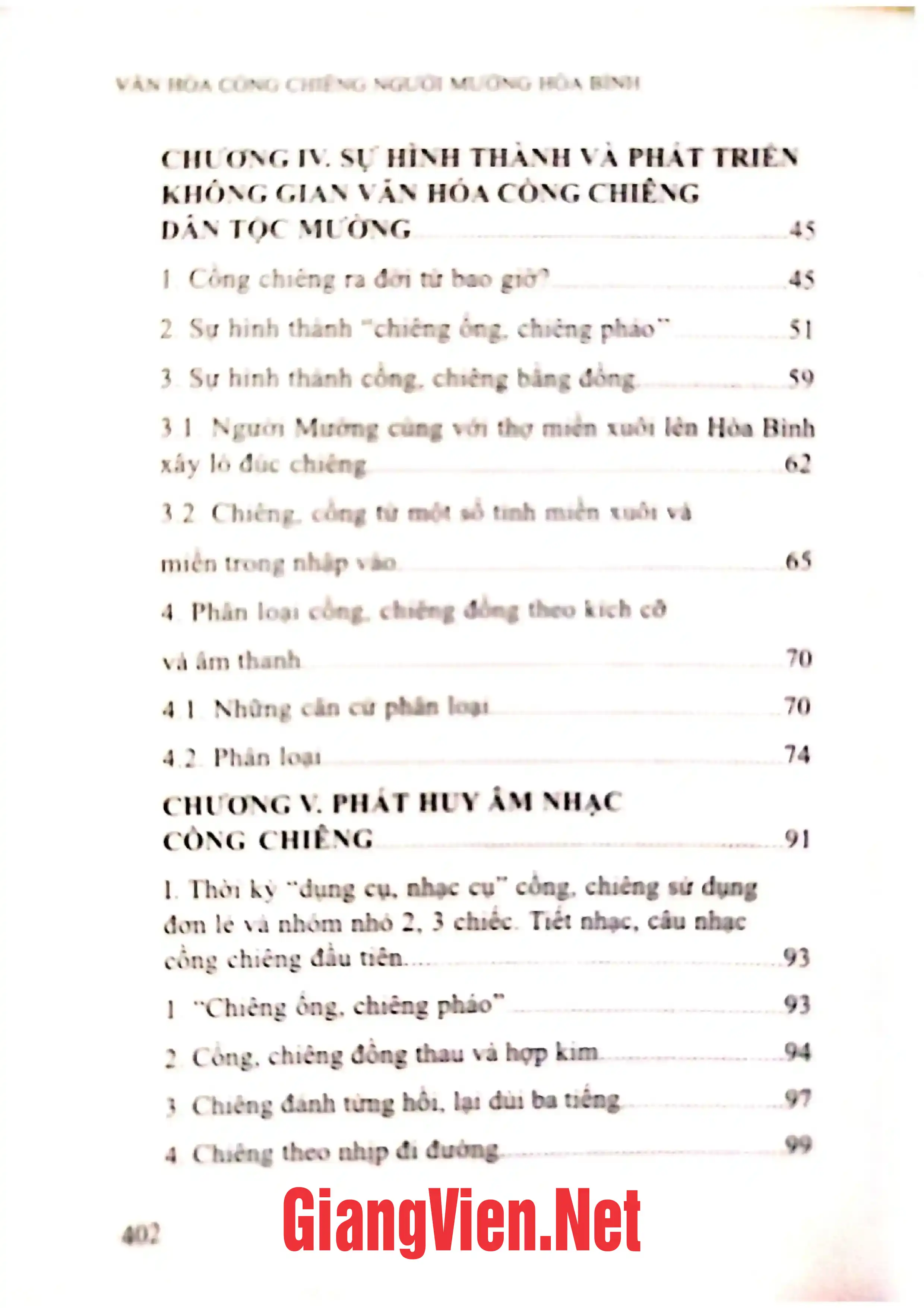 Mục lục chi tiết trang 1 sách Văn hóa cồng chiêng người Mường Hòa Bình