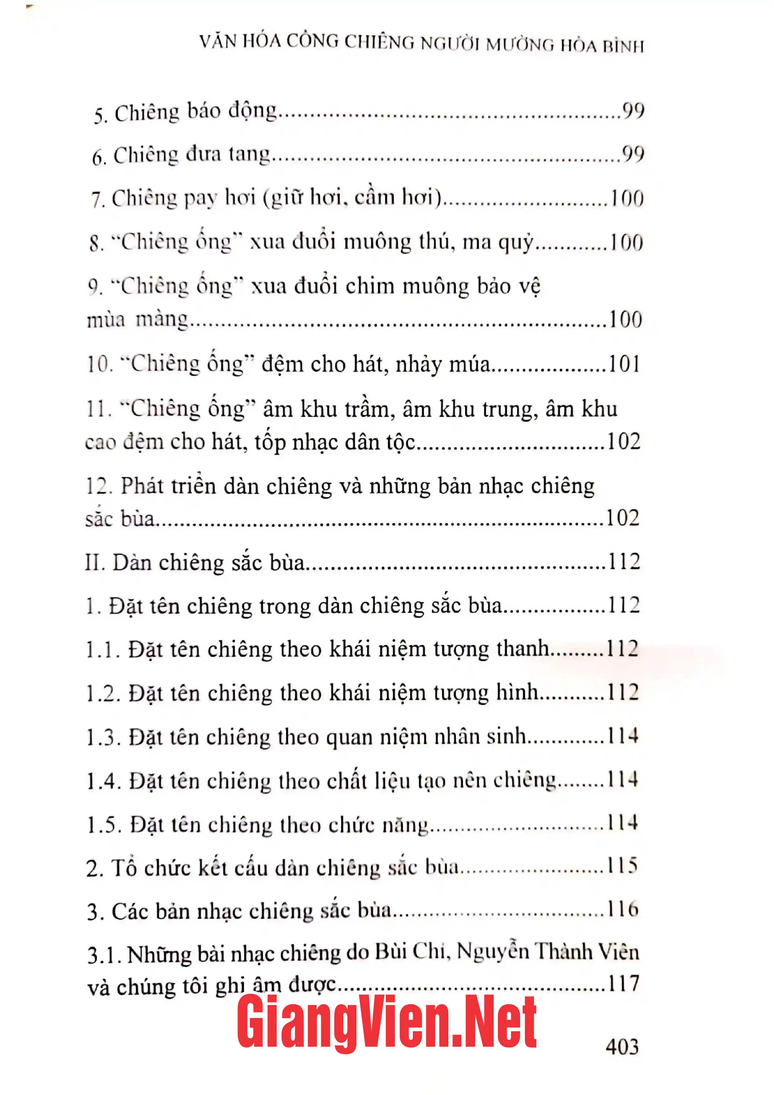 Mục lục chi tiết trang 2 sách Văn hóa cồng chiêng người Mường Hòa Bình