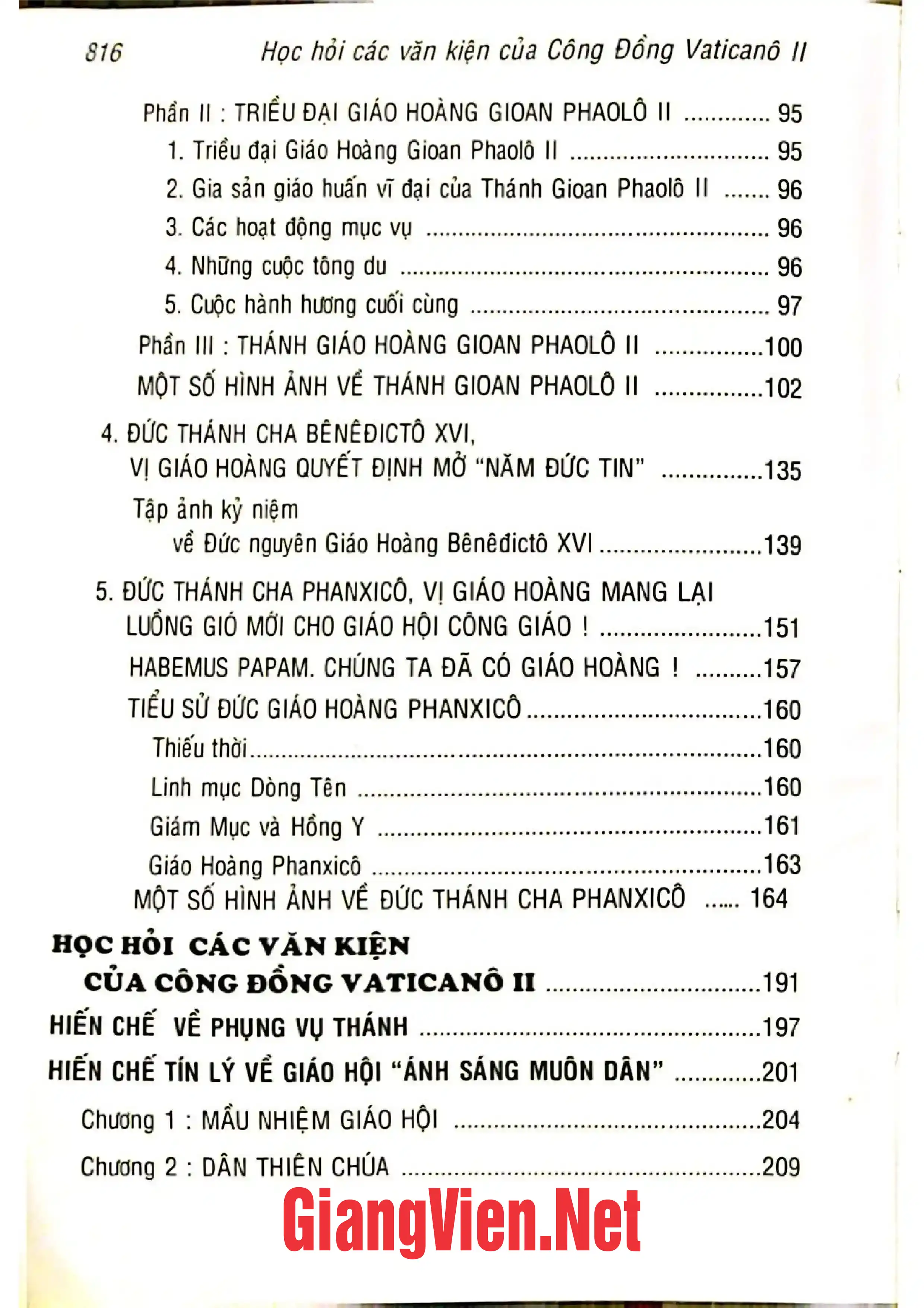 Mục lục chi tiết trang 1 sách Học hỏi các văn kiện của công đồng Vaticanô II