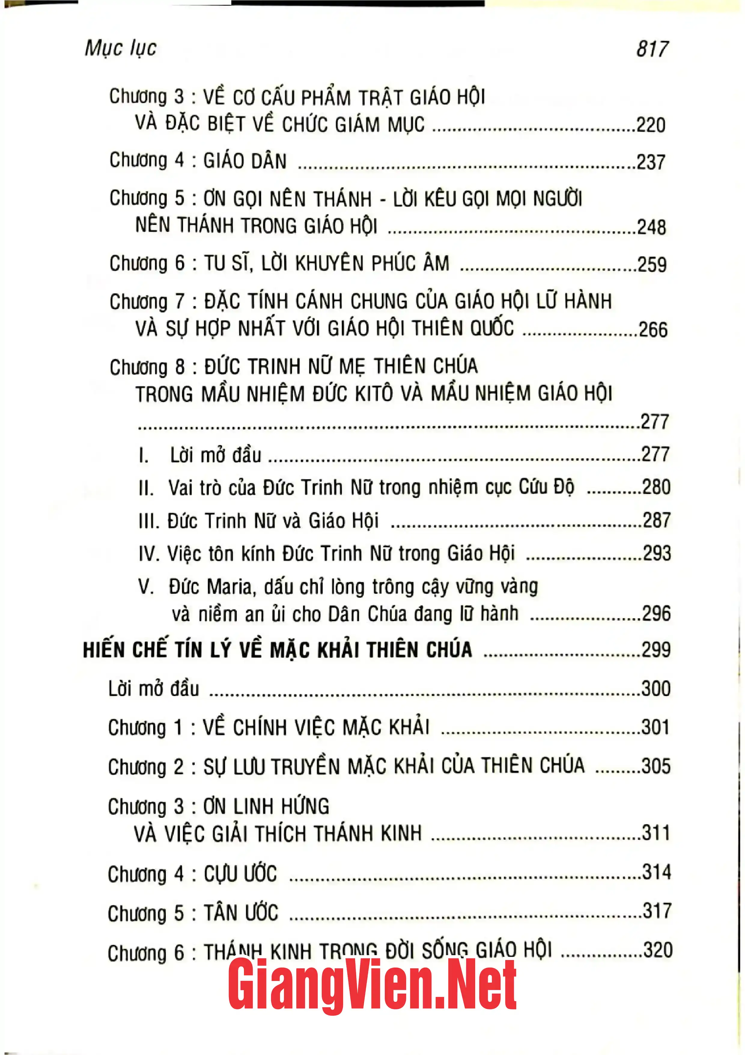 Mục lục chi tiết trang 2 sách Học hỏi các văn kiện của công đồng Vaticanô II