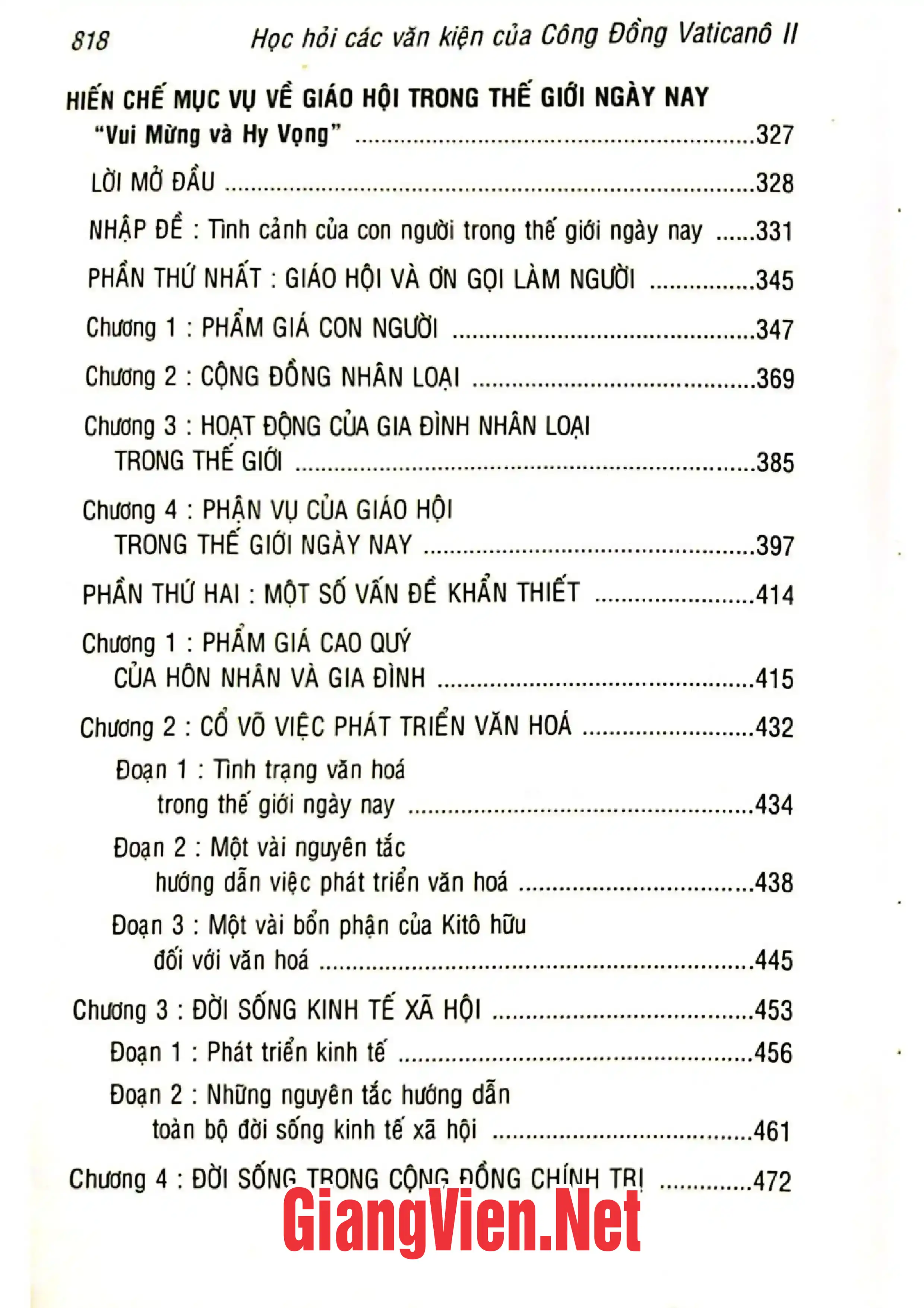 Mục lục chi tiết trang 3 sách Học hỏi các văn kiện của công đồng Vaticanô II
