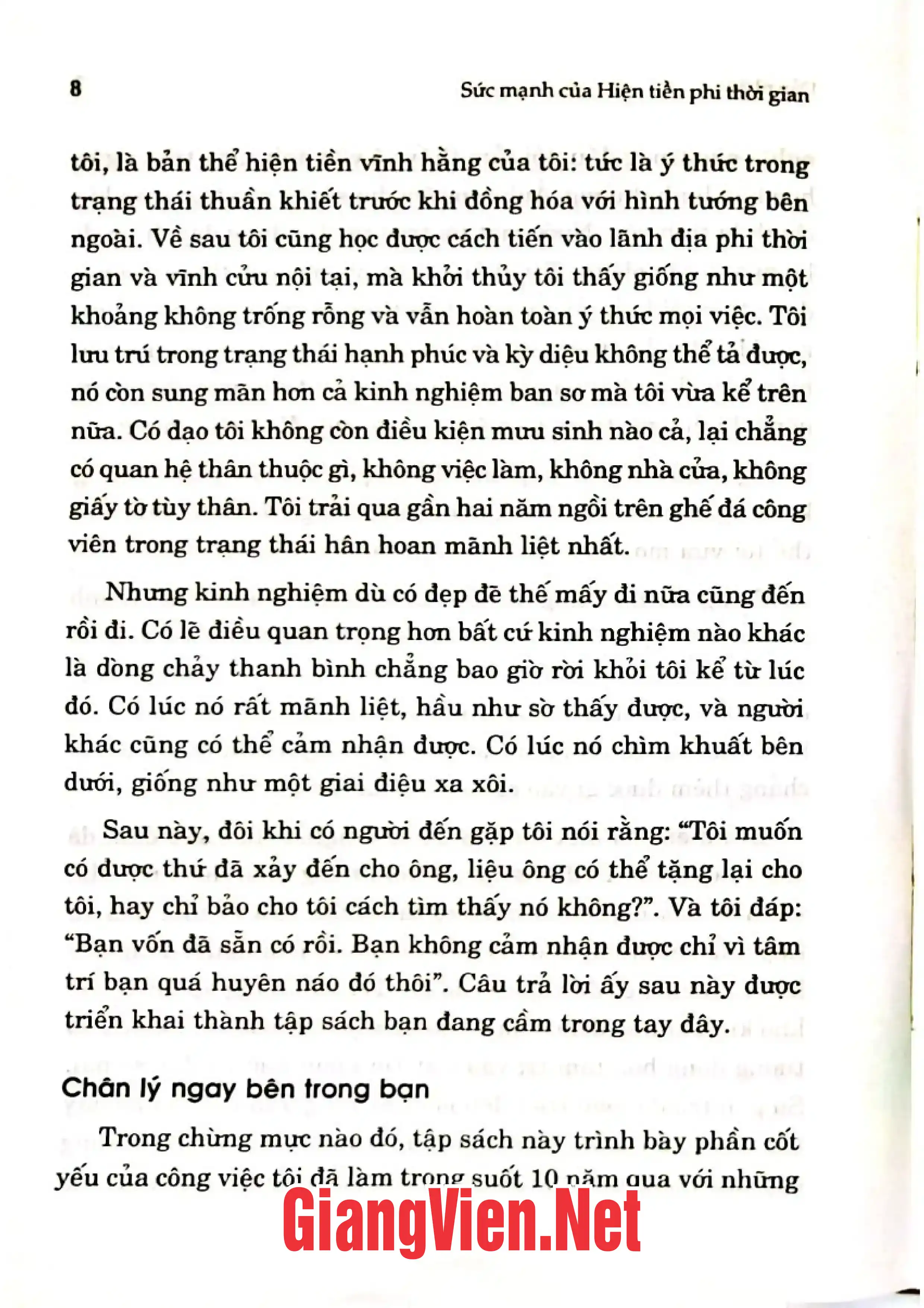 Nội dung trang phụ bản giới thiệu sách Thiền đối diện với cuộc đời sức mạnh của hiện tiền phi thời gian