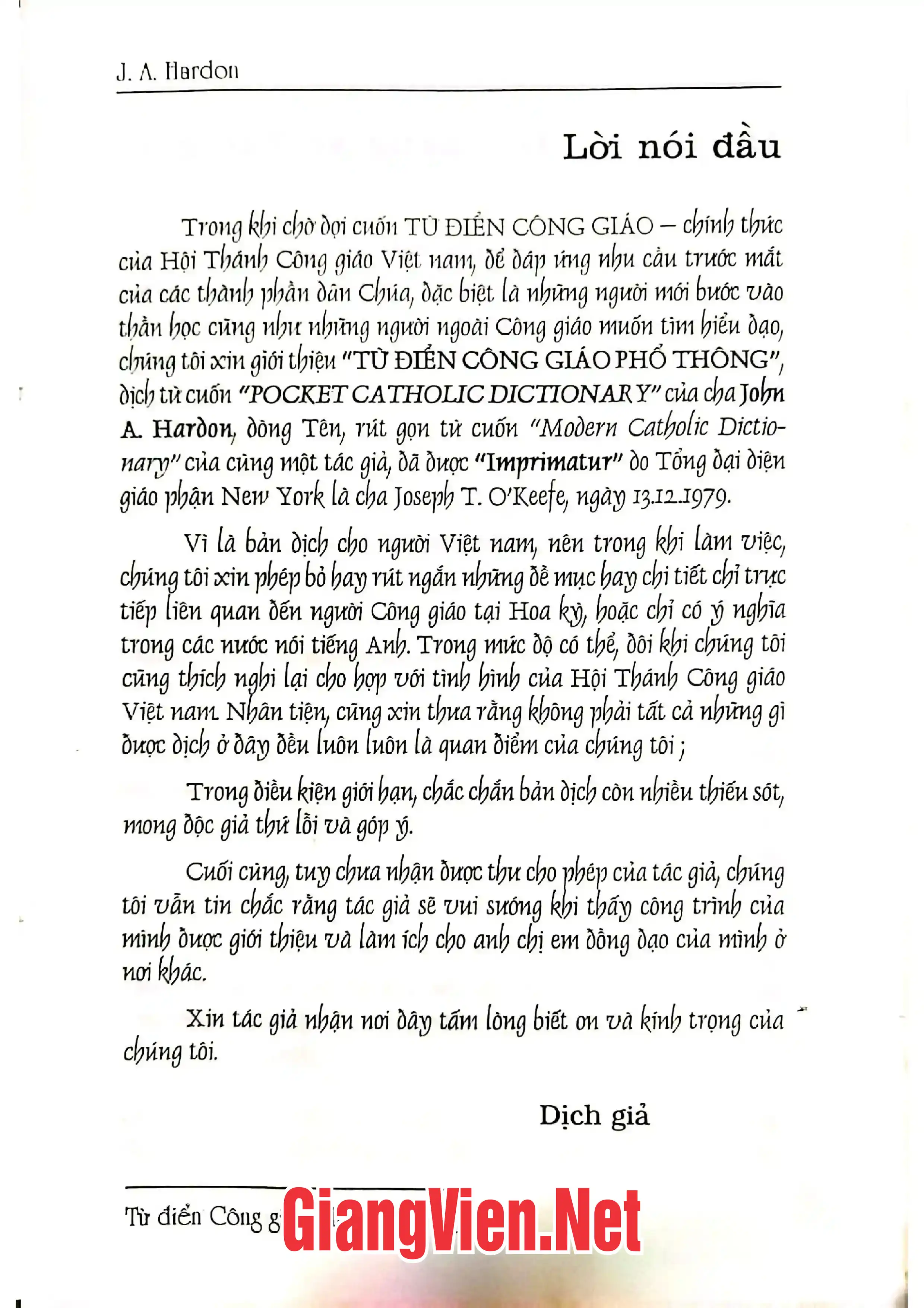 Trang bìa chính thức sách Từ điển Công giáo phổ thông, Tập 1