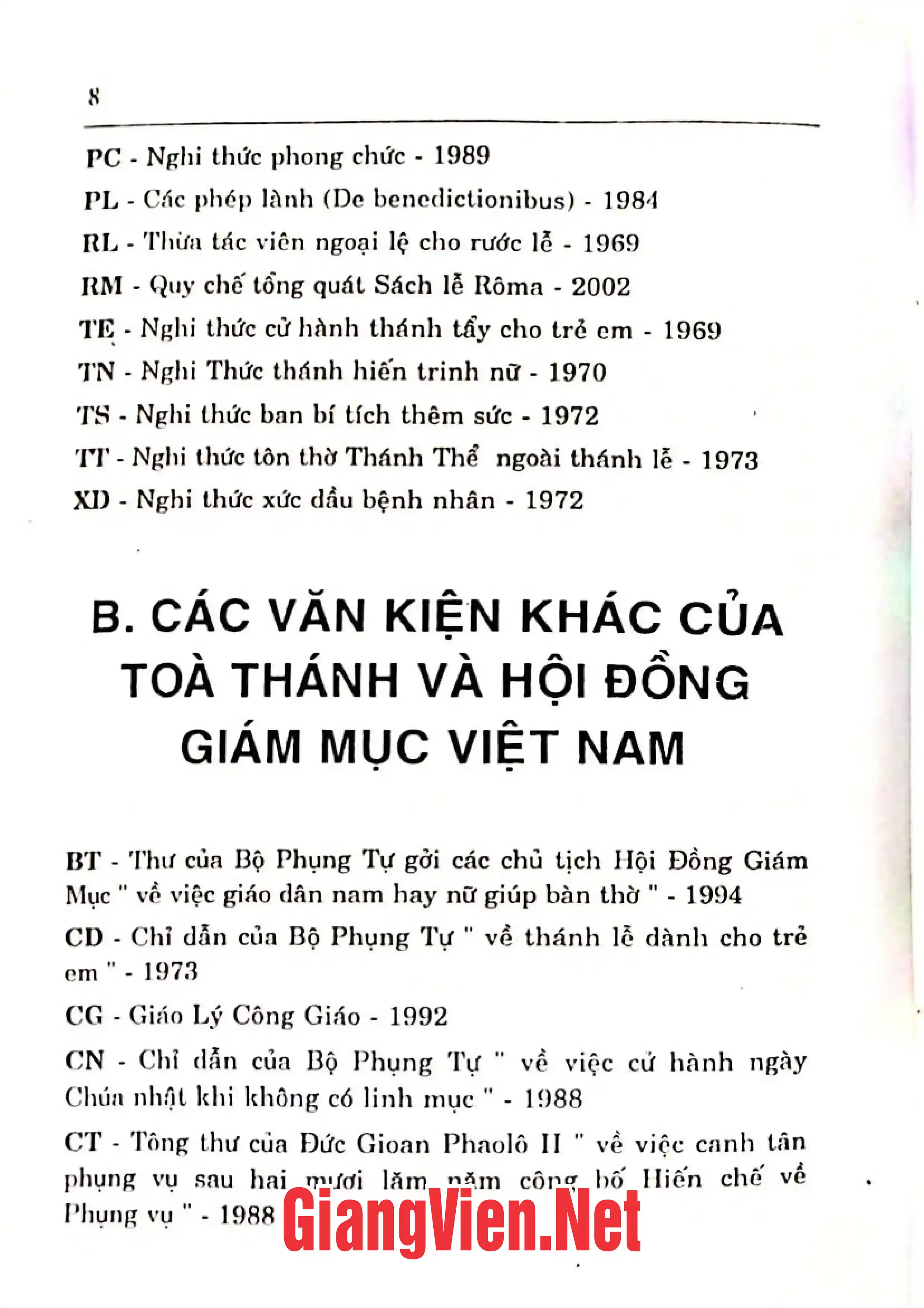 Nội dung mục lục và hình ảnh sách Cẩm nang các nghi thức bí tích và á bí tích - Trang 8