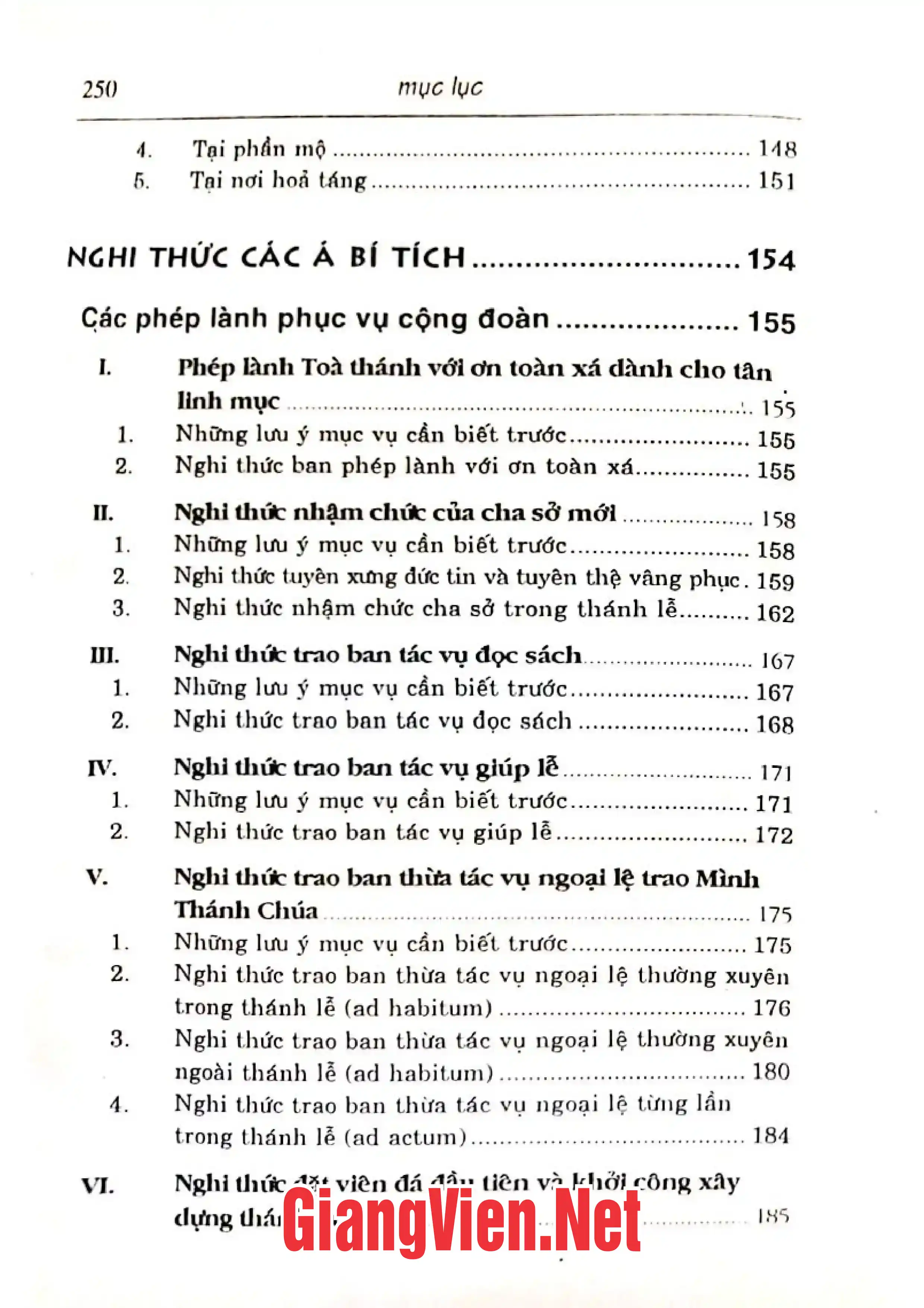 Mục lục chi tiết trang 3 sách Cẩm nang các nghi thức bí tích và á bí tích