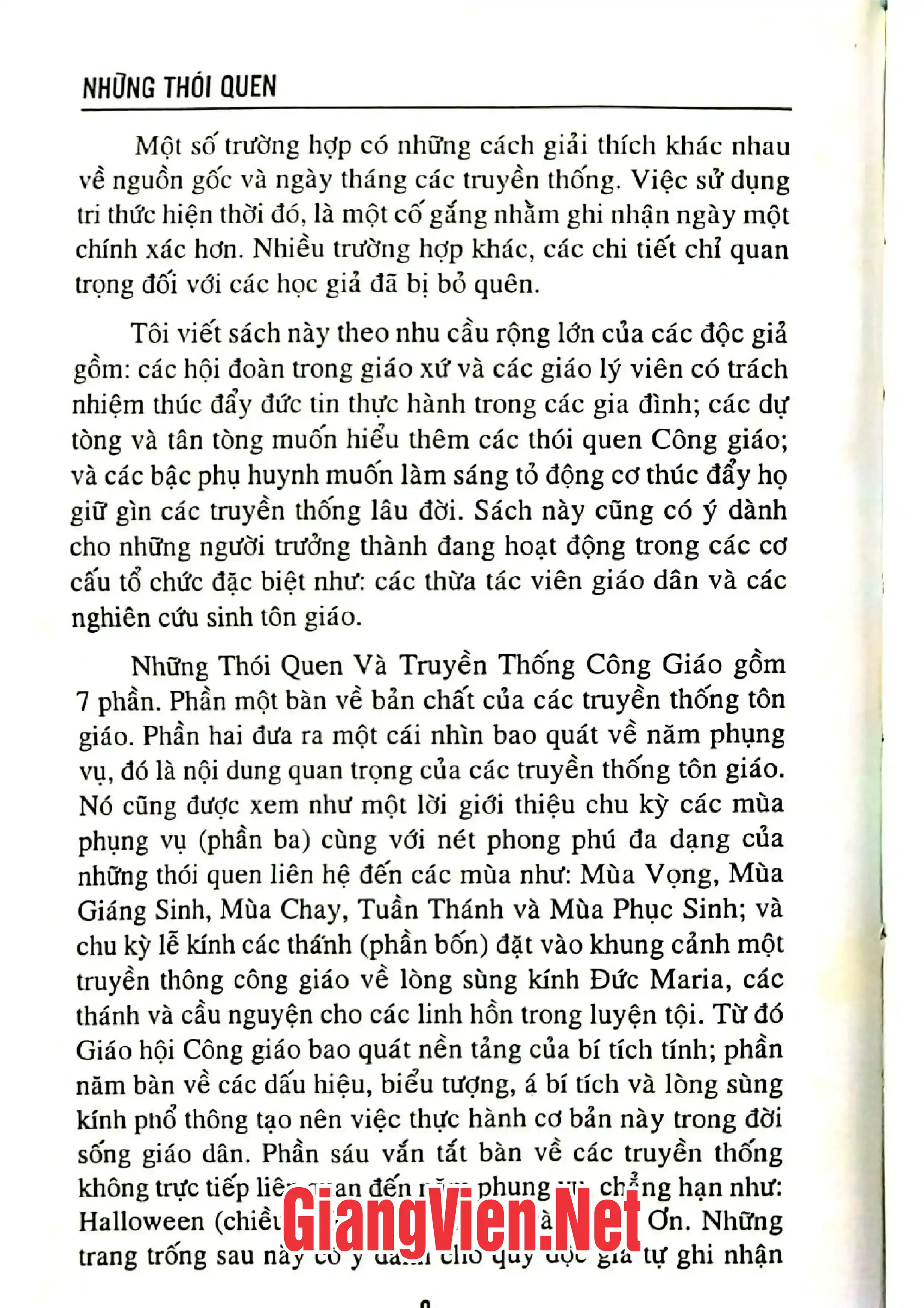 Nội dung trang phụ bản giới thiệu sách Những thói quen và truyền thống Công giáo hướng dẫn chung