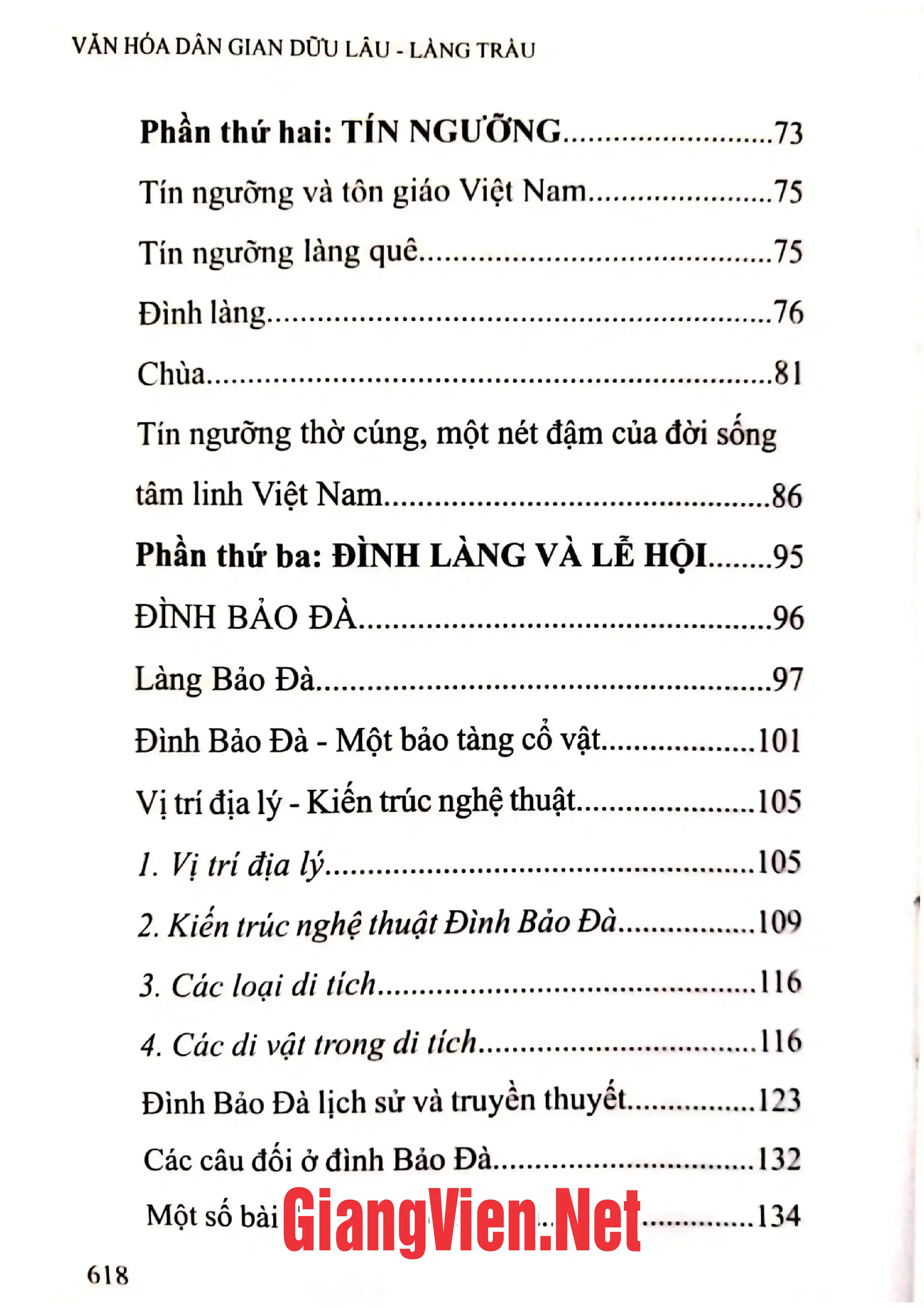 Mục lục chi tiết trang 1 sách Văn hóa dân gian Dữu Lâu - Làng Trẩu