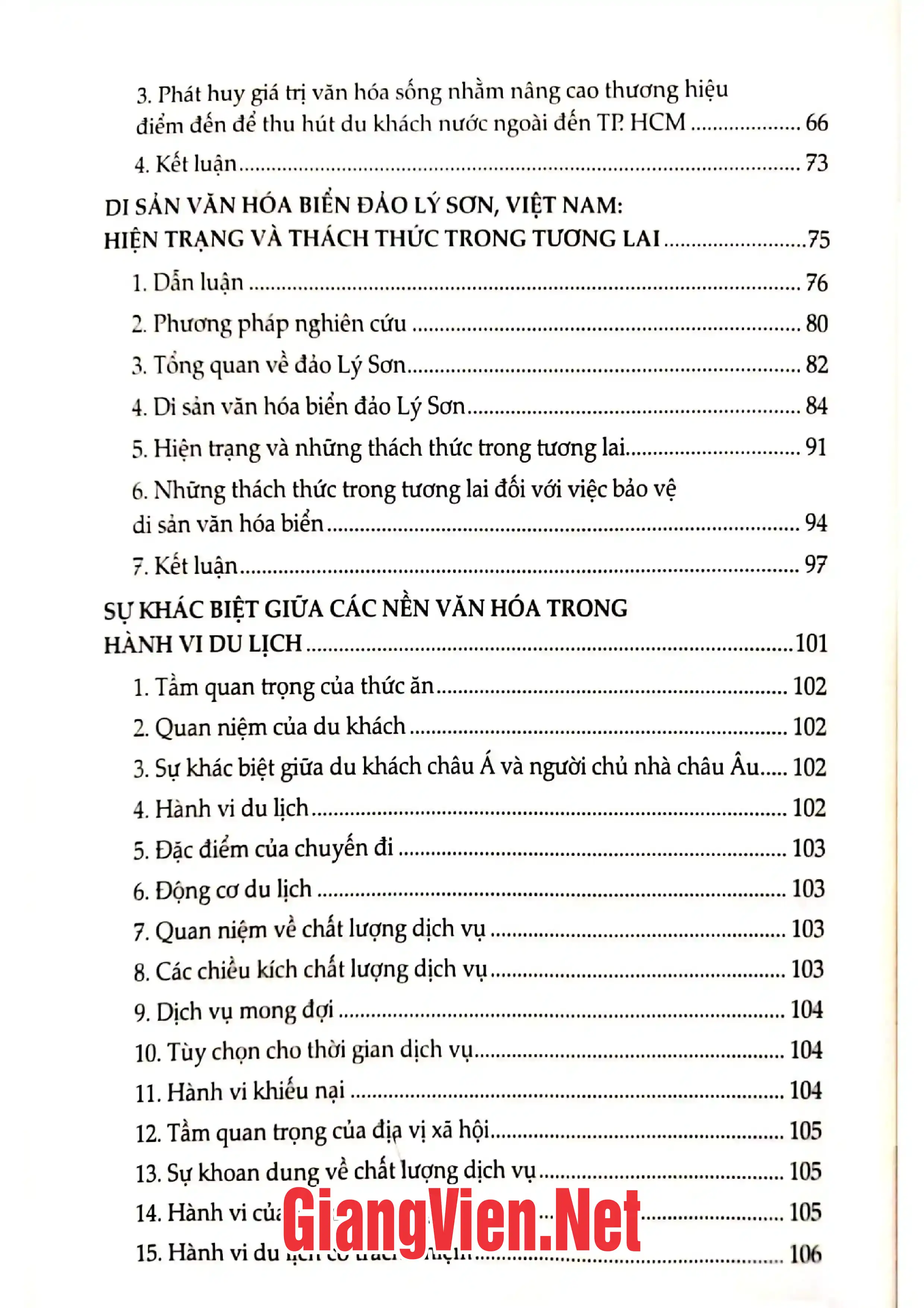 Mục lục chi tiết trang 1 sách Văn hóa và du lịch Việt Nam