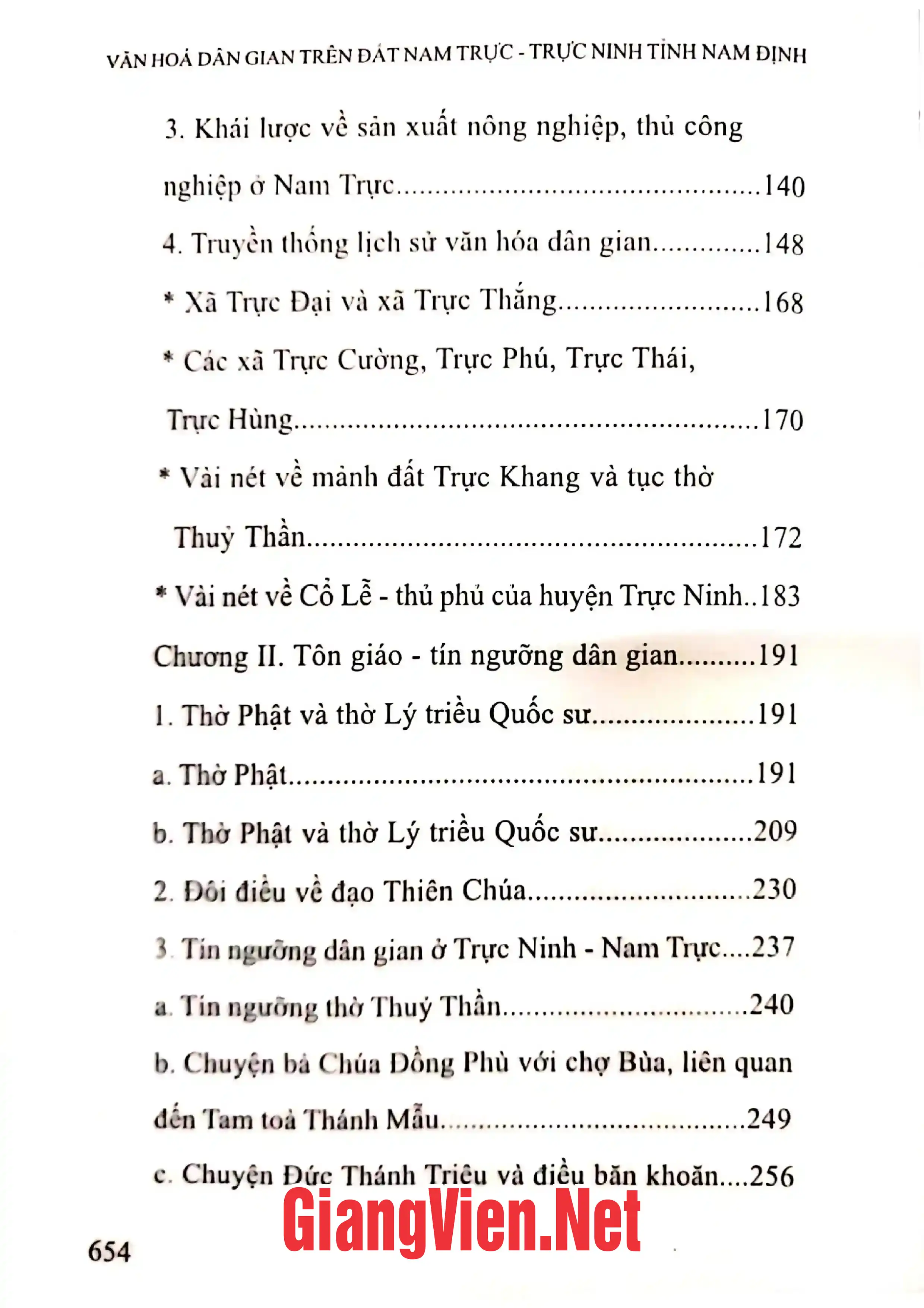 Mục lục chi tiết trang 1 sách Văn hóa dân gian trên đất Nam Trực - Trực Ninh, tỉnh Nam Định