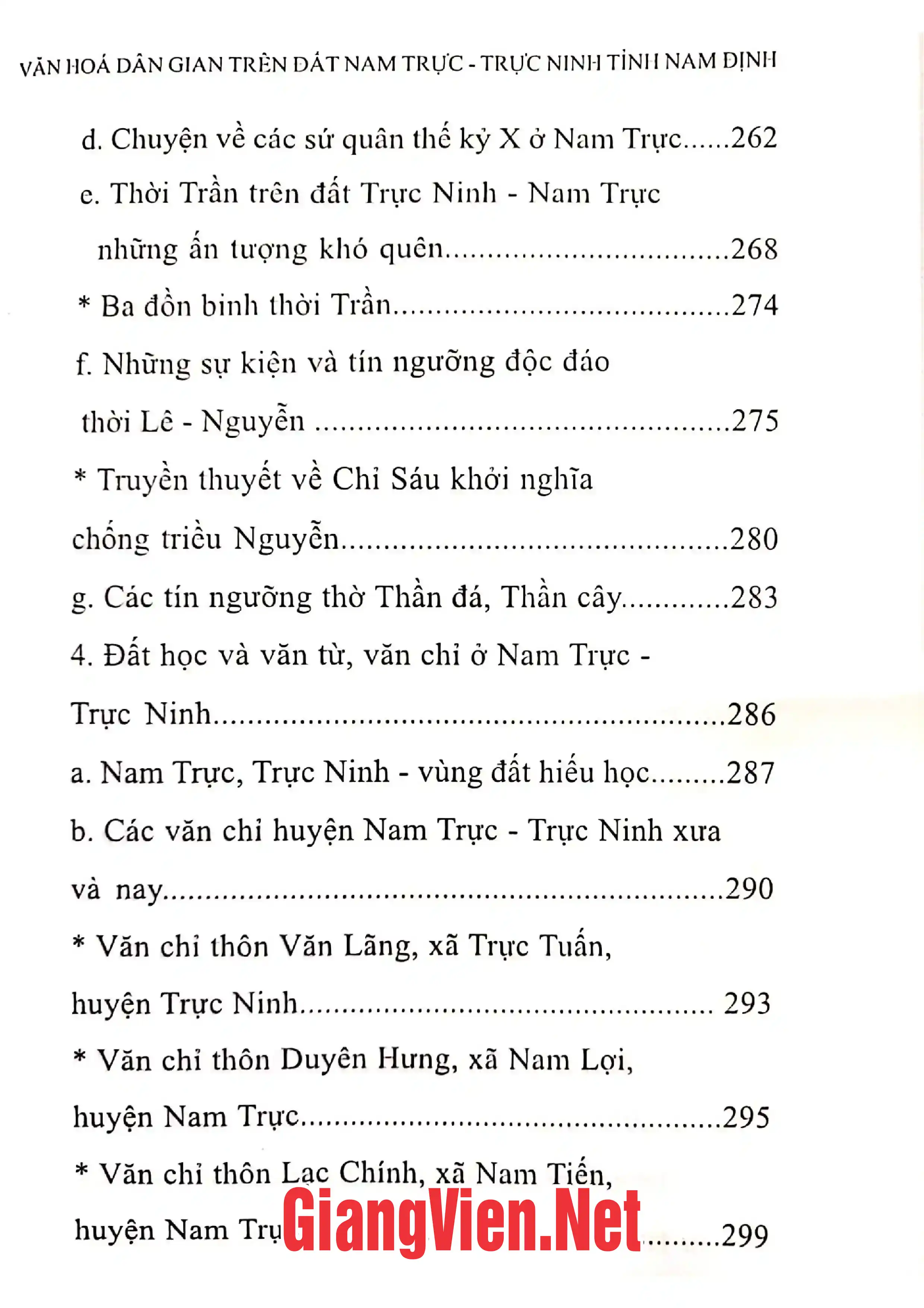 Mục lục chi tiết trang 2 sách Văn hóa dân gian trên đất Nam Trực - Trực Ninh, tỉnh Nam Định