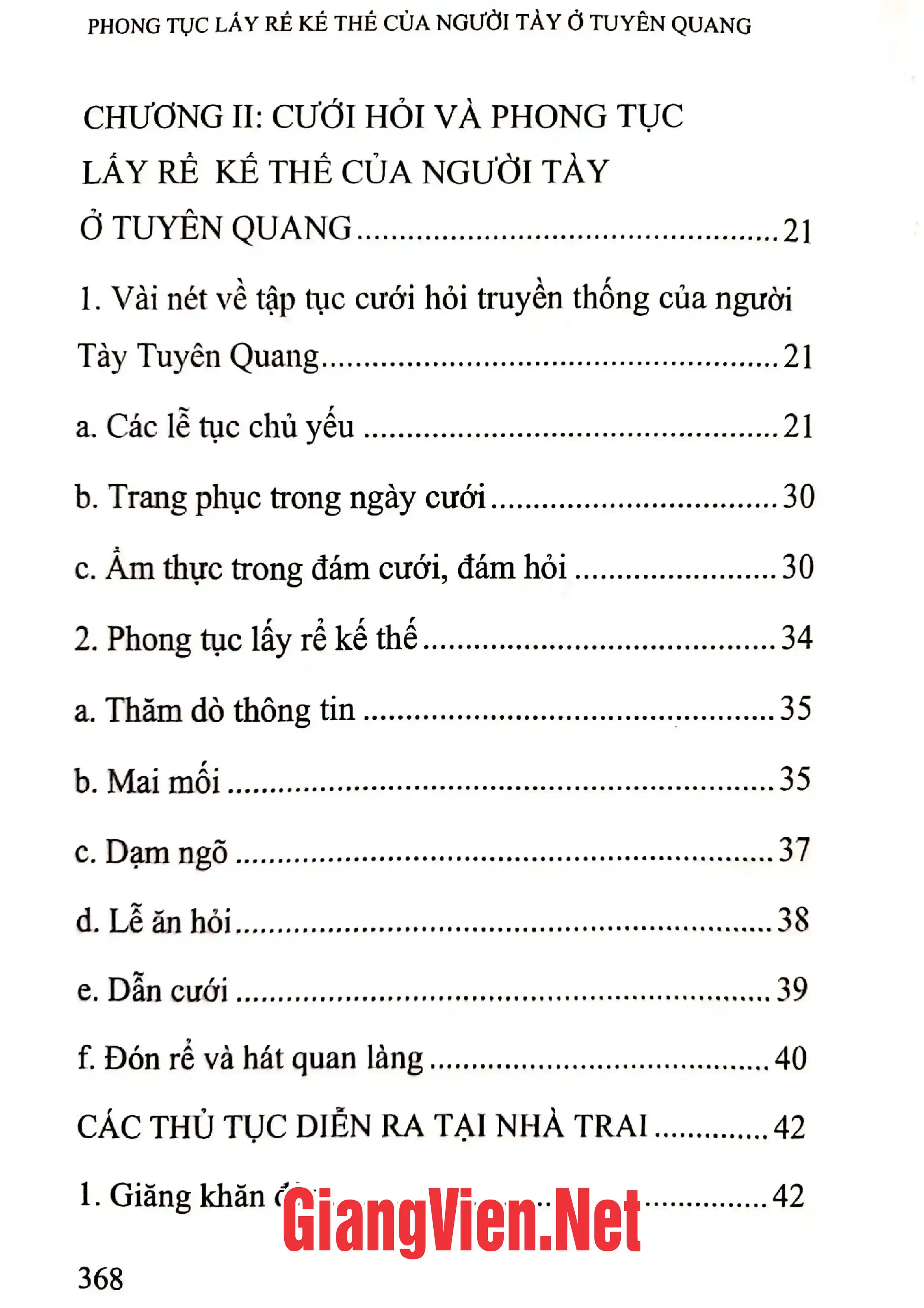 Mục lục chi tiết trang 1 sách Phong tục lấy rể kế thế của người Tày ở Tuyên Quang