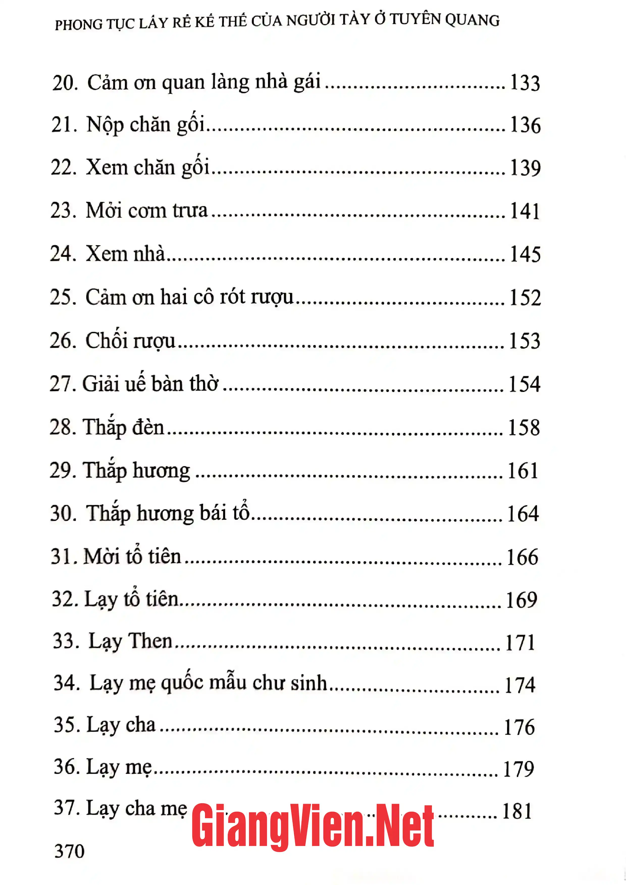 Mục lục chi tiết trang 3 sách Phong tục lấy rể kế thế của người Tày ở Tuyên Quang