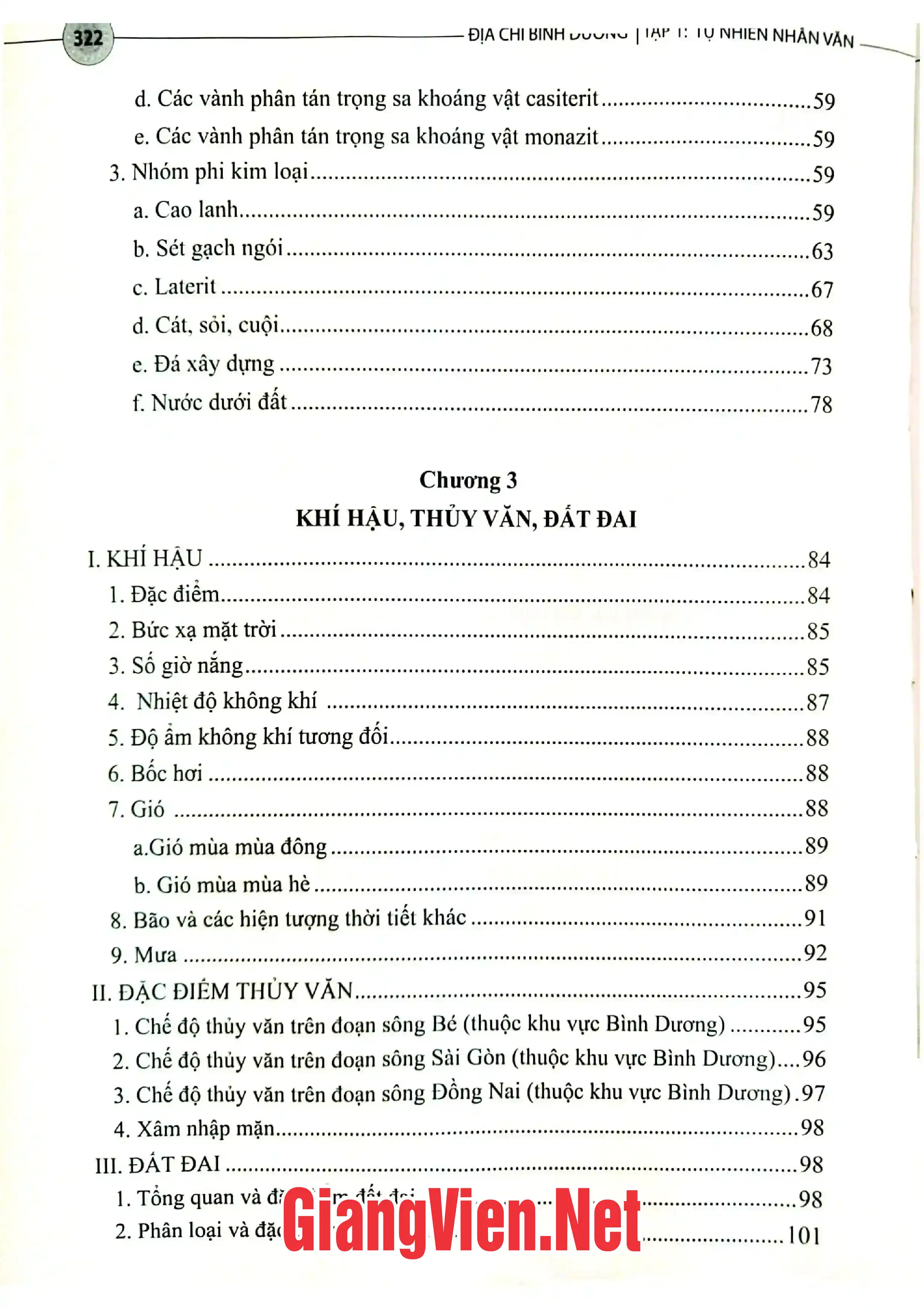 Mục lục chi tiết trang 1 sách Địa chí Bình Dương Tập 1: Tự nhiên - Nhân văn
