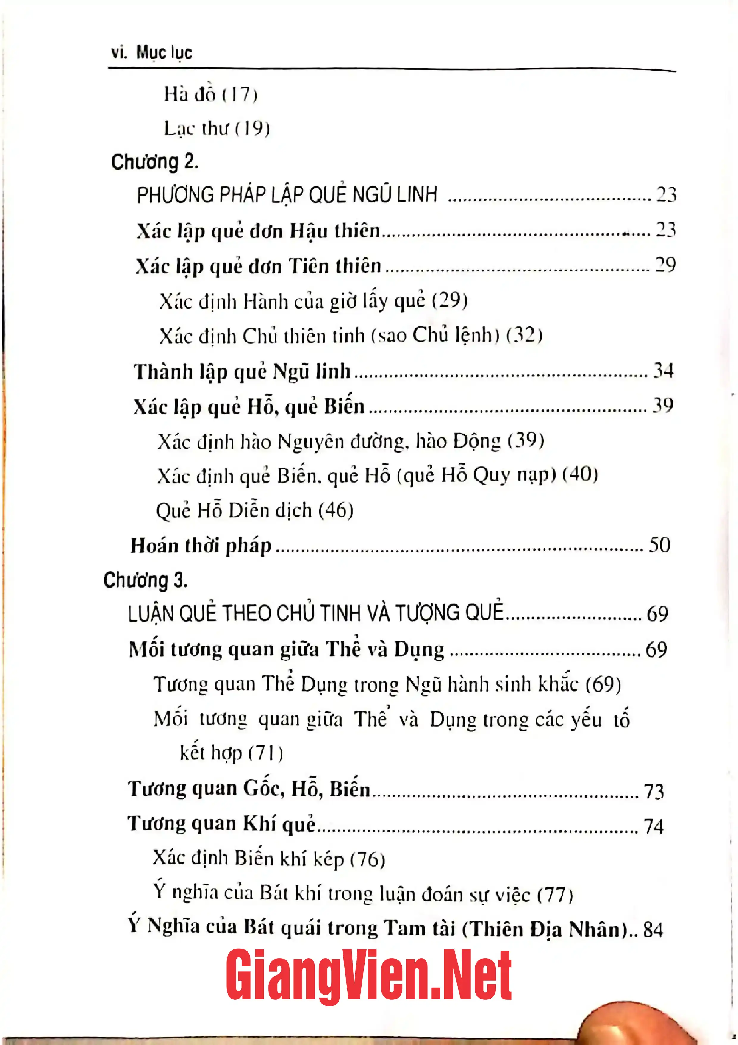 Mục lục chi tiết trang 1 sách Dịch học ngũ linh