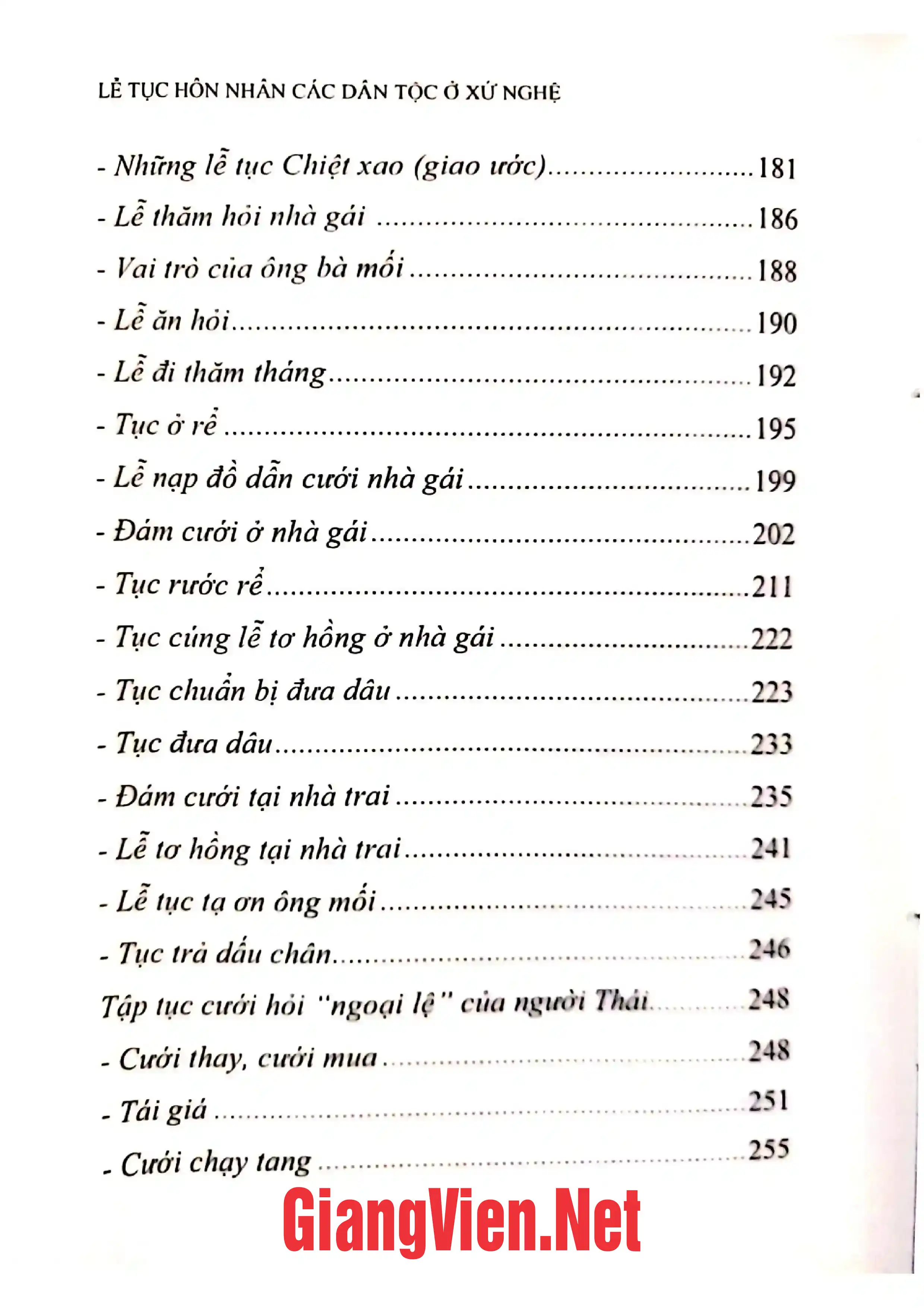 Mục lục chi tiết trang 3 sách Lễ tục hôn nhân của các dân tộc xứ Nghệ