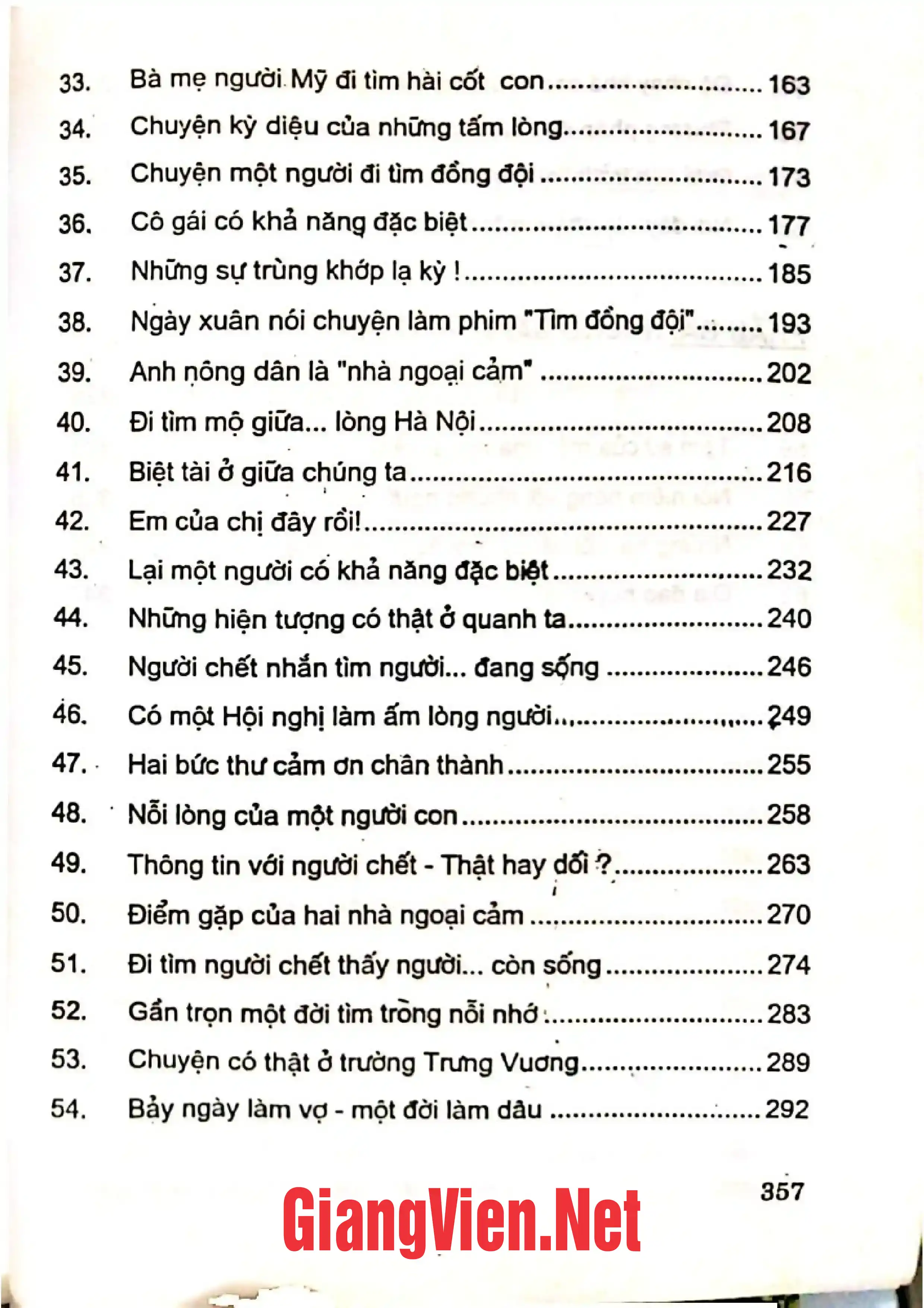 Mục lục chi tiết trang 2 sách Những câu chuyện về thế giới tâm linh