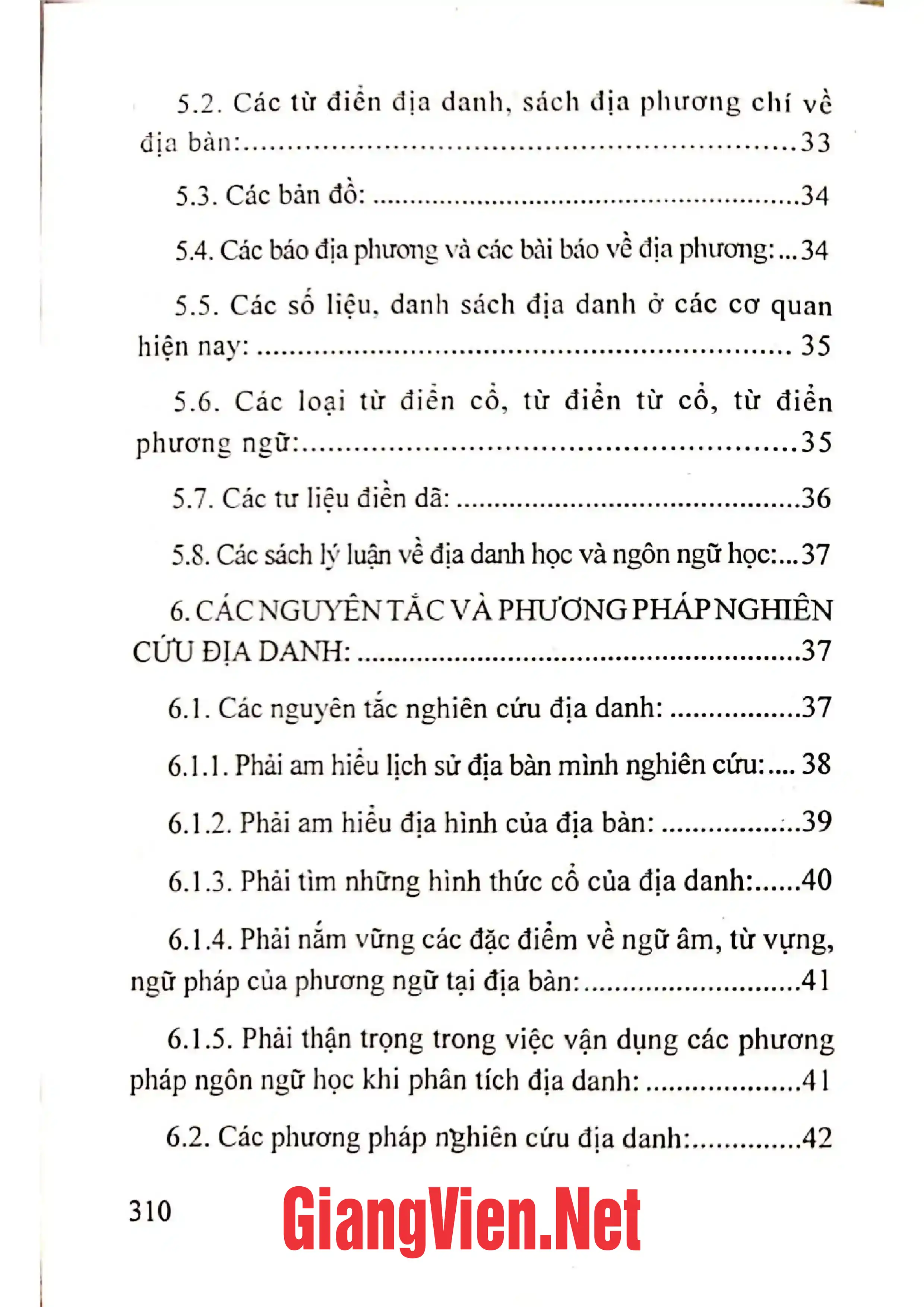Mục lục chi tiết trang 1 sách Địa danh học Việt Nam