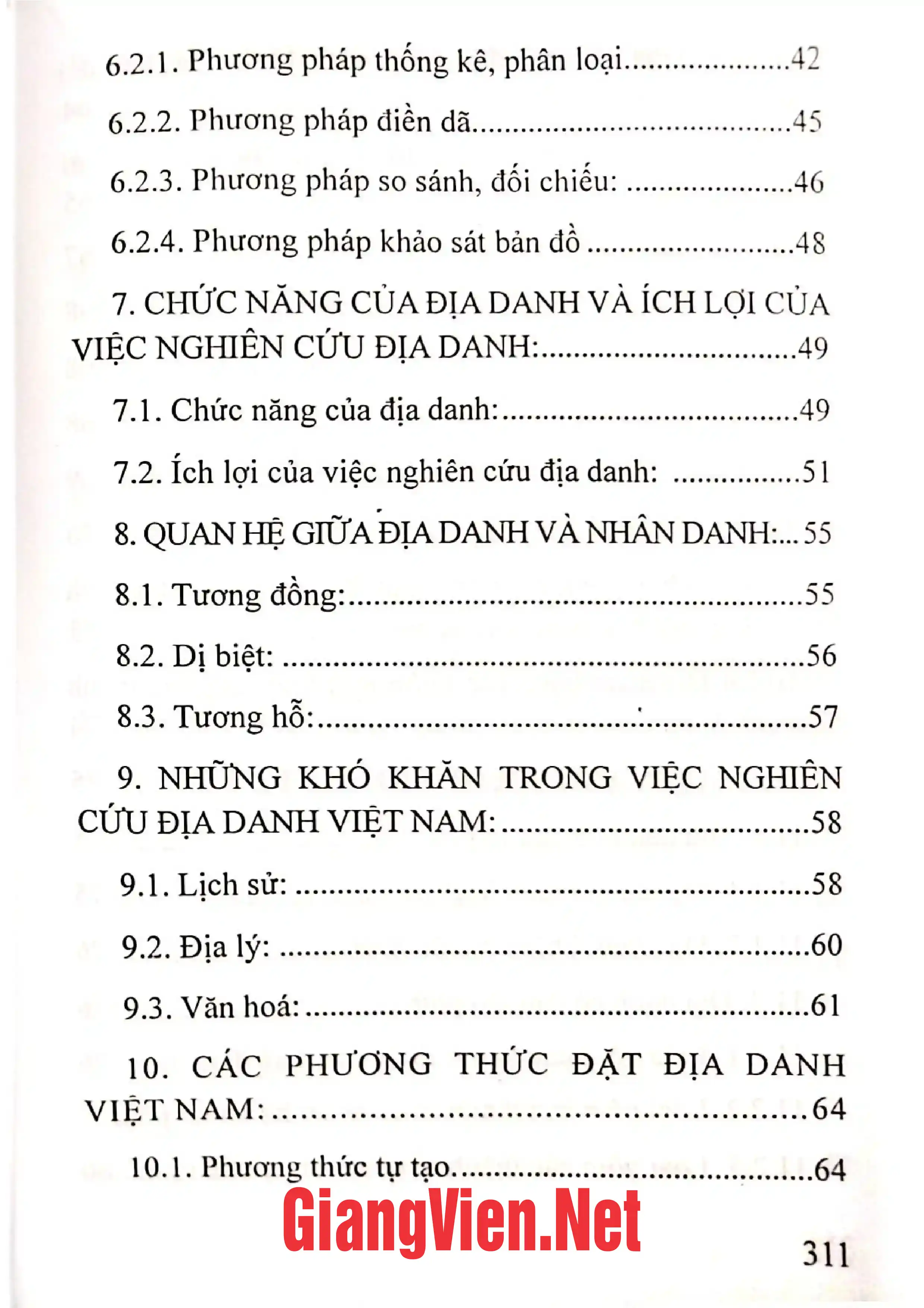 Mục lục chi tiết trang 2 sách Địa danh học Việt Nam