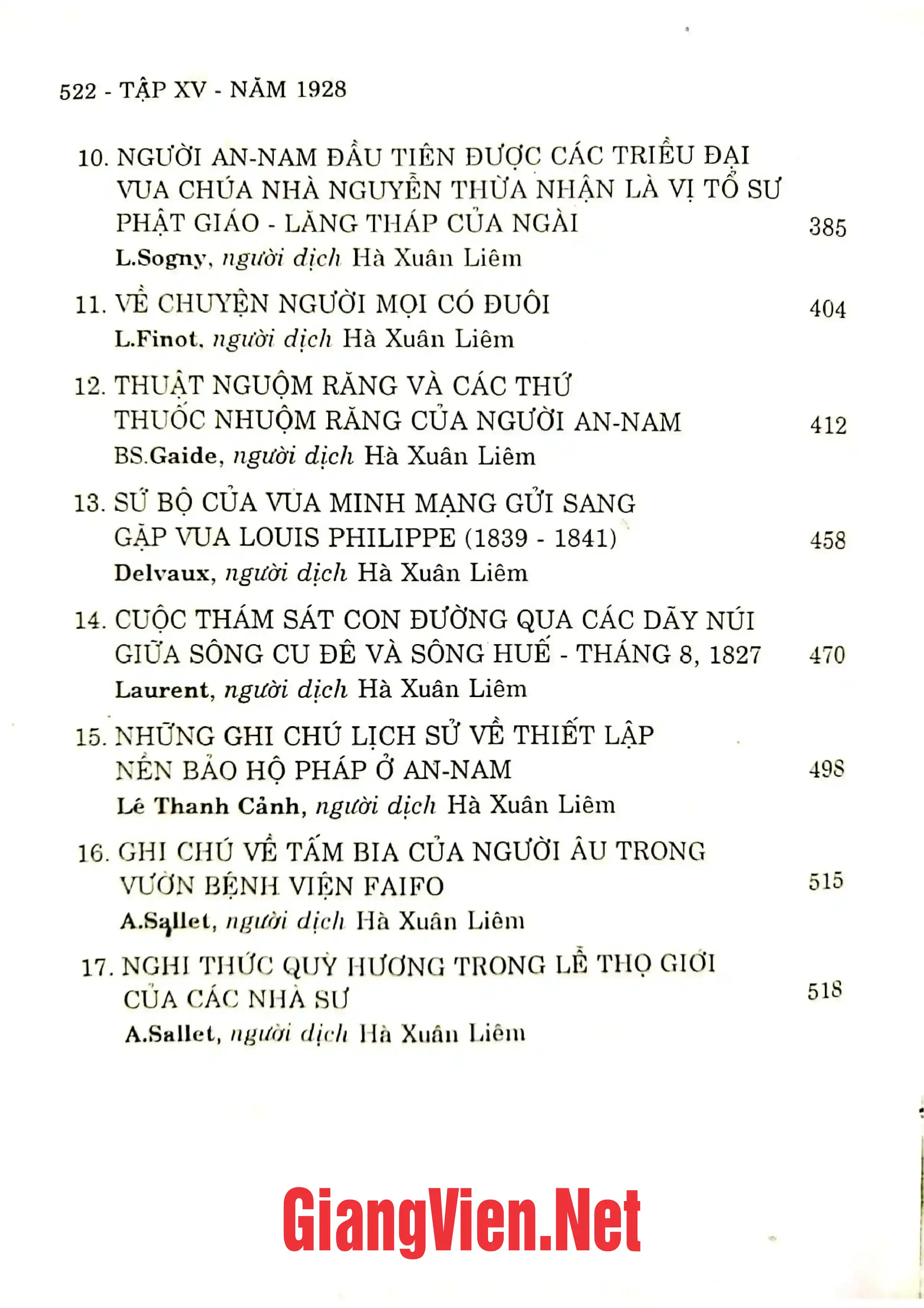 Mục lục chi tiết trang 1 sách Những người bạn cố đô Huế, Tập 15: 1928