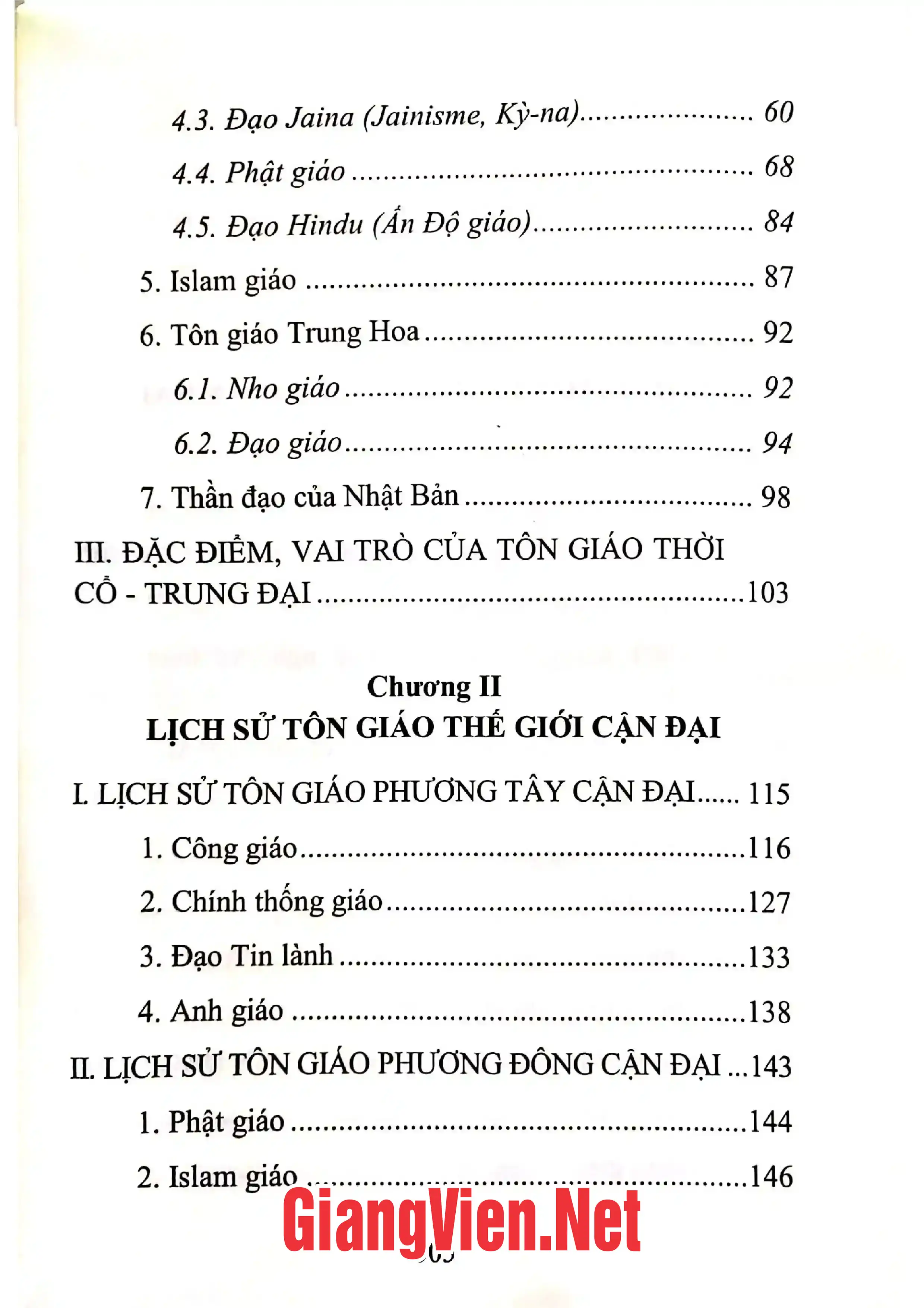 Mục lục chi tiết trang 1 sách Lịch sử tôn giáo thế giới và Việt Nam