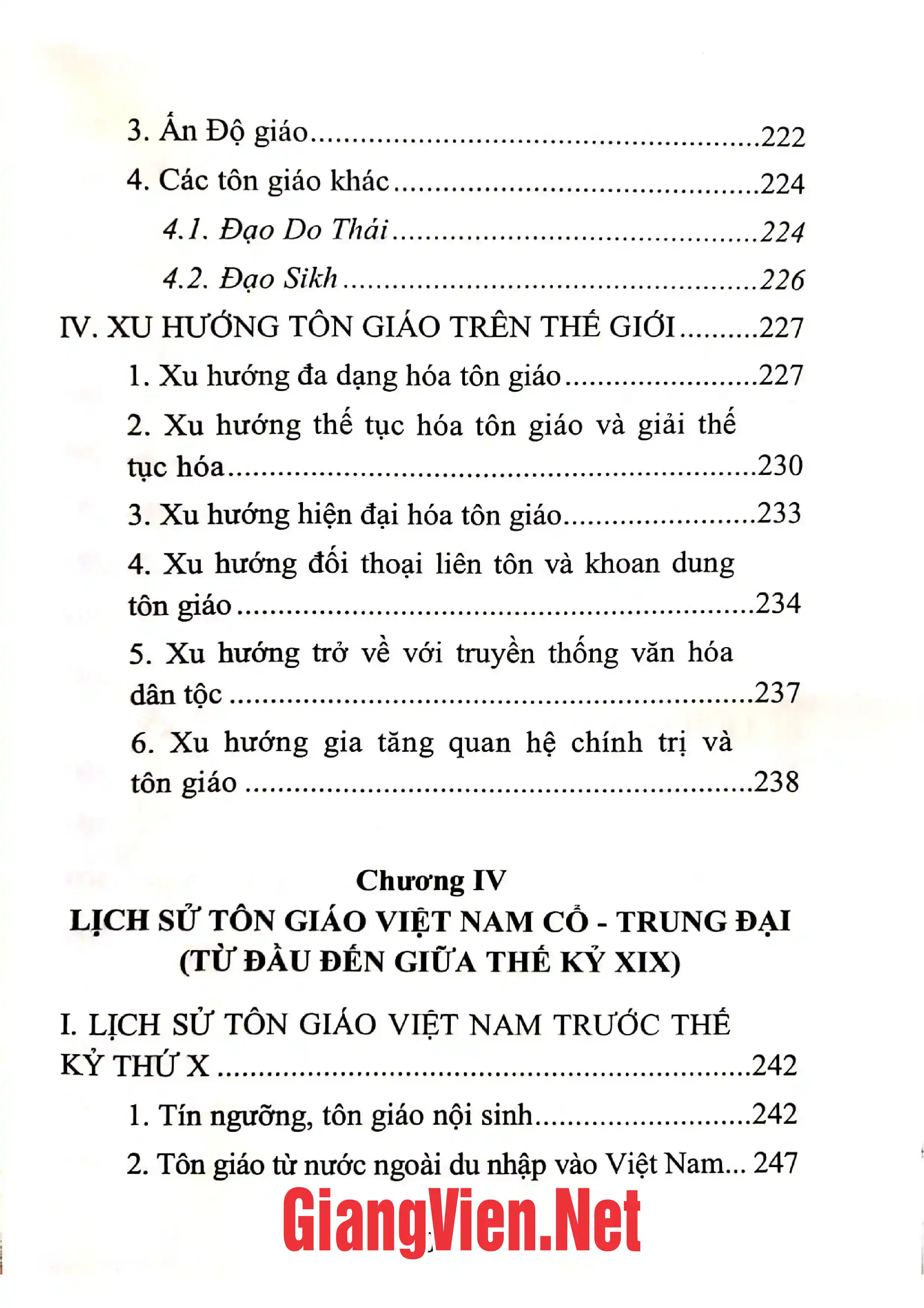 Mục lục chi tiết trang 3 sách Lịch sử tôn giáo thế giới và Việt Nam